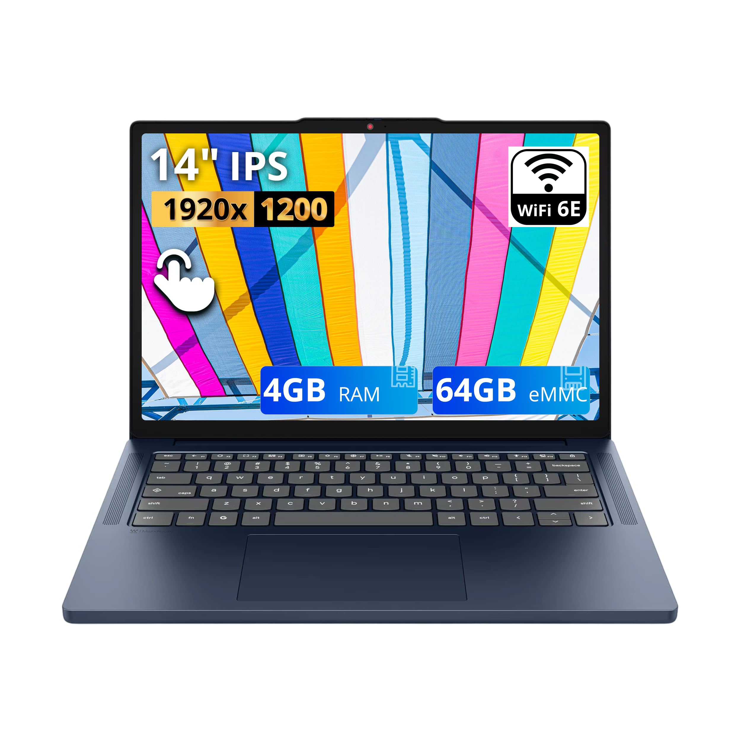 Lenovo IdeaPad Slim Chromebook 14 WUXGA Touchscreen Laptop|MediaTek Kompanio 540|Integrated Graphics|Webcam|Blue| 4GB RAM | 64G