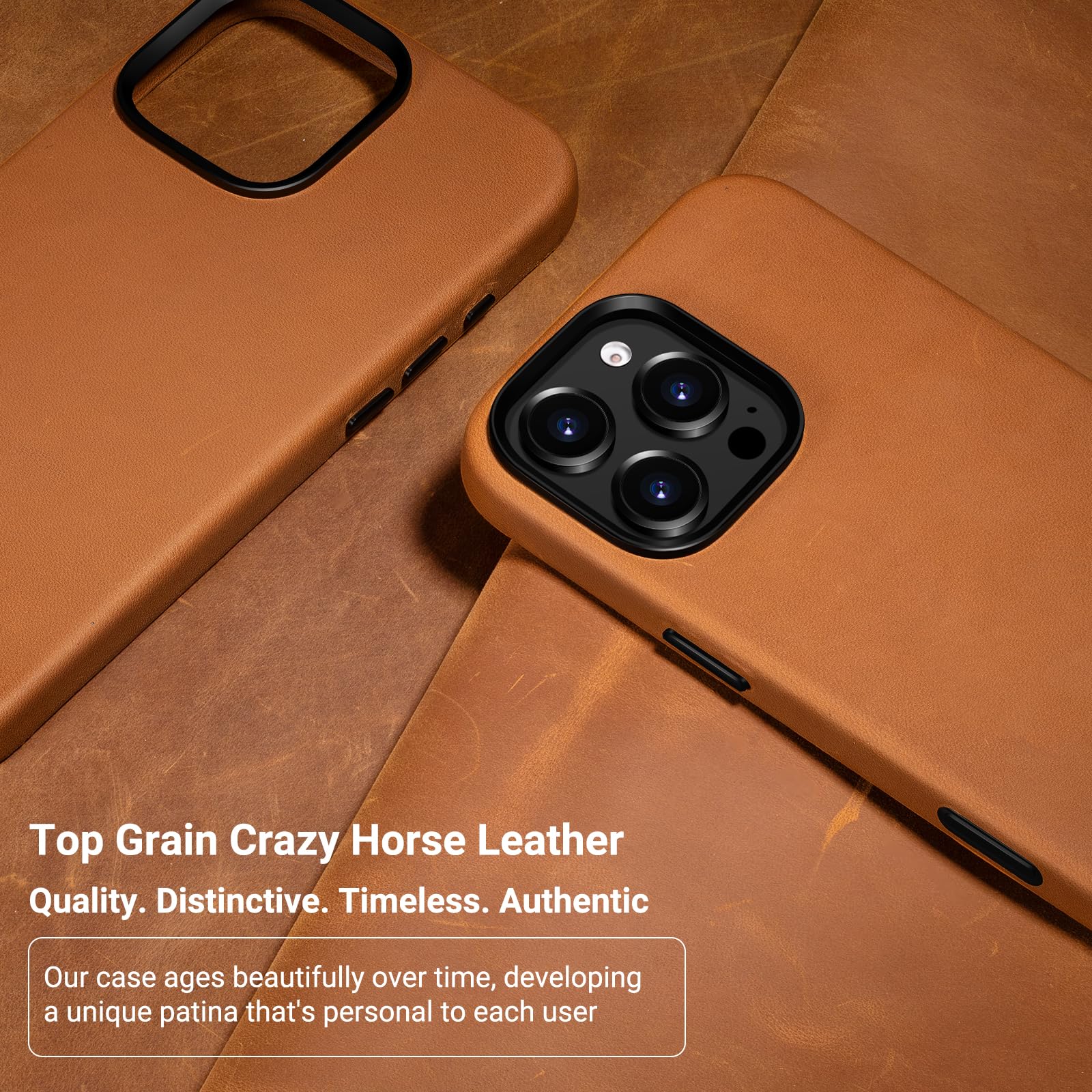 Belemay Leather Case For Iphone 16 Pro, Compatible With Magsafe [Camera Control Button] [Vintage Aesthetic] Premium Crazy Horse