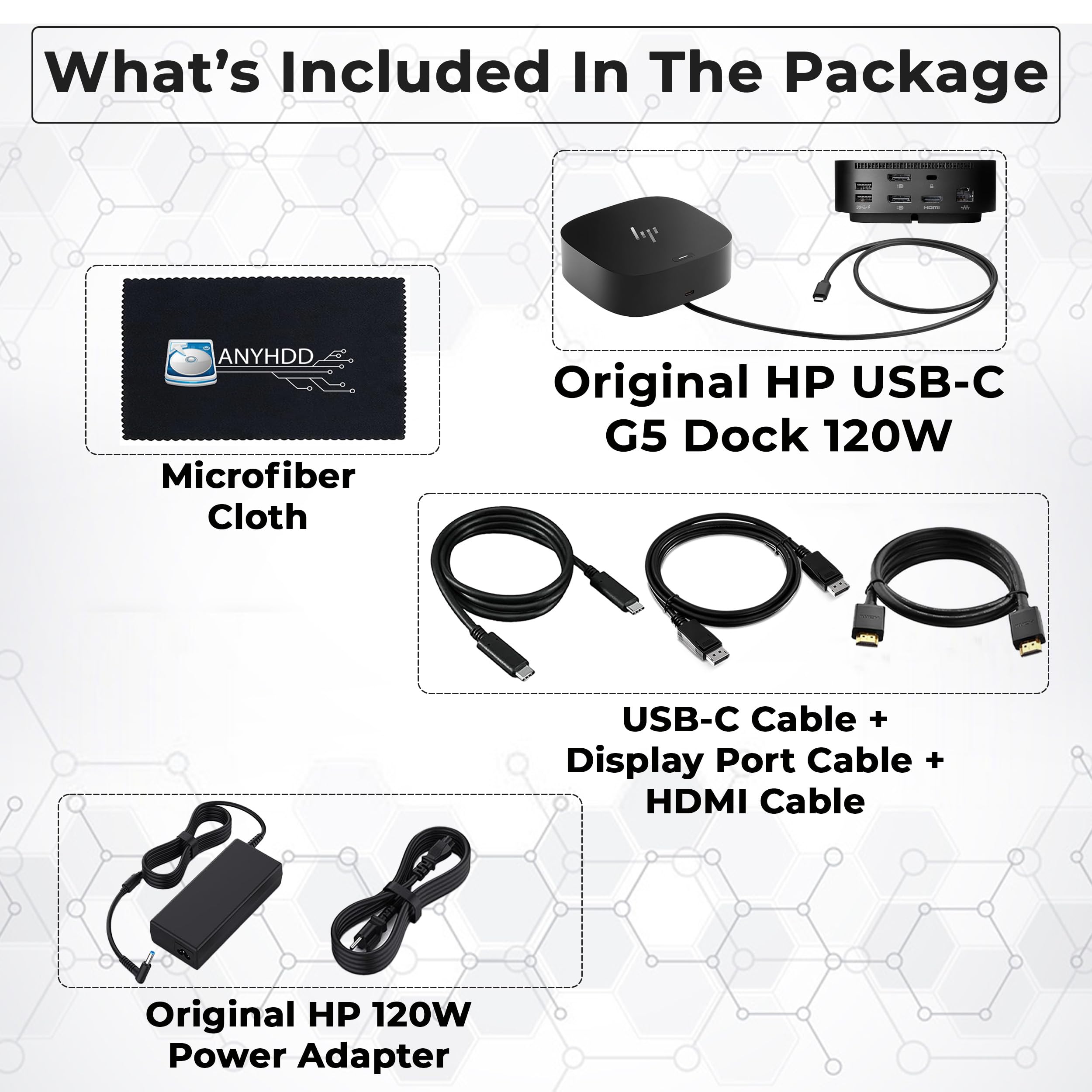 26D32Aa#Abl Hp Docking Station For Laptop Dual Monitor And Charging Bundle   Hp Usb C Dock G5 With 120W Adapter + Hdmi Cable + D