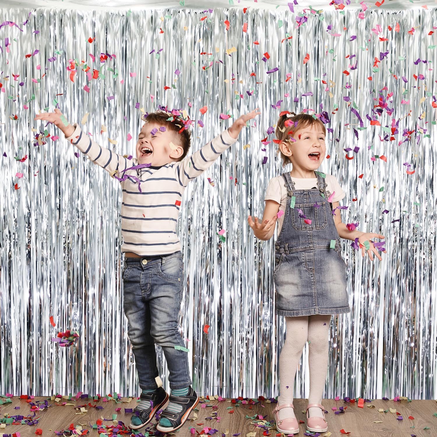 Goer 6.4 Ft X 9.8 Ft Metallic Tinsel Foil Fringe Curtains,Pack Of 2 Party Streamer Backdrop For Birthday,Graduation Decorations