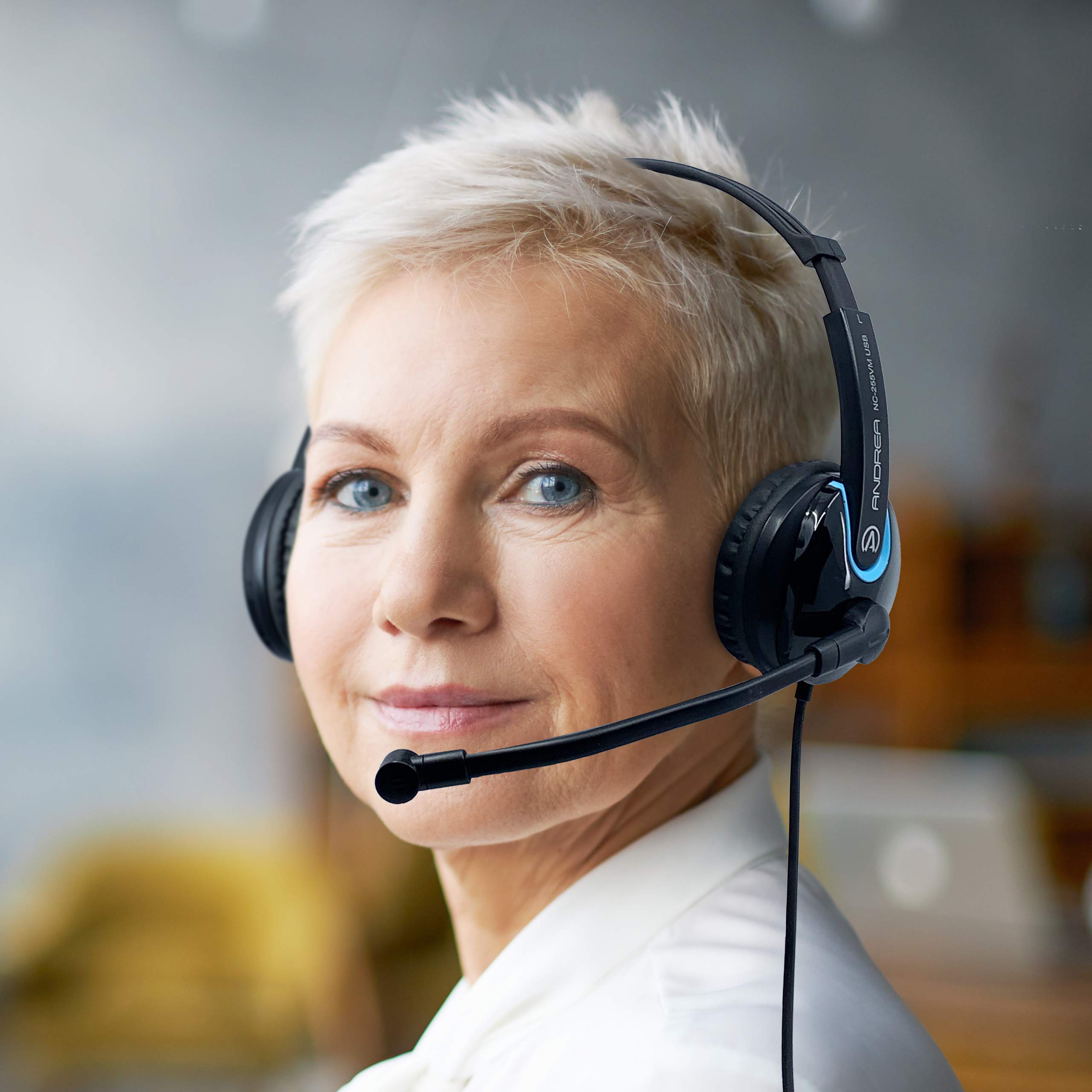 Andrea Communications Nc 255Vm Usb On Ear Stereo Usb Computer Headset With Noise Canceling Microphone, In Line Volume/Mute Contr