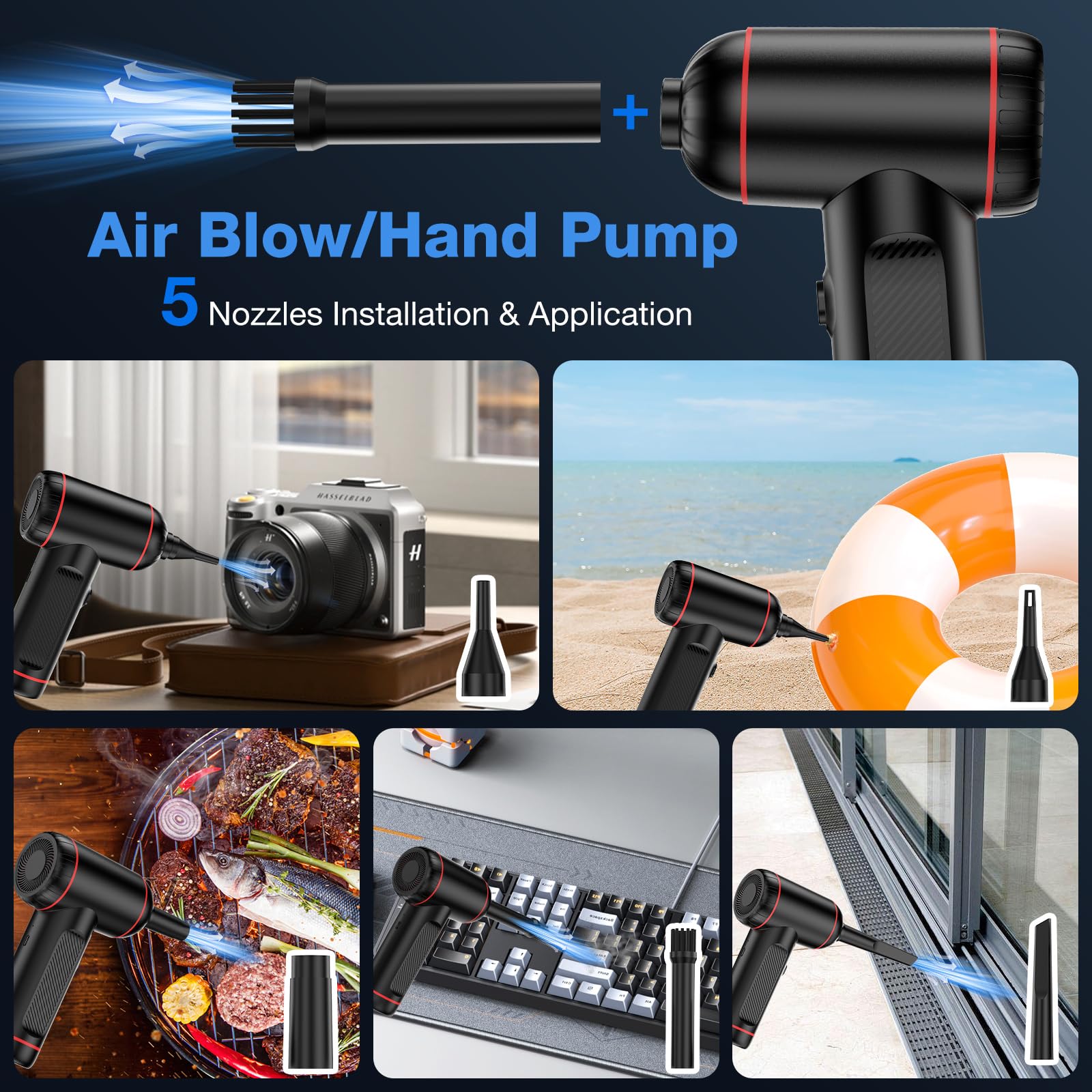 Compressed Air Duster, 3 In 1 Cordless Electric Air Duster, Vacuum & Inflate Swimming Ring, 3 Gear Adjustable 100,000Rpm Handheld Mini Car Vacuum Cleaner & Keyboard Air Blower With Led Light (Black)