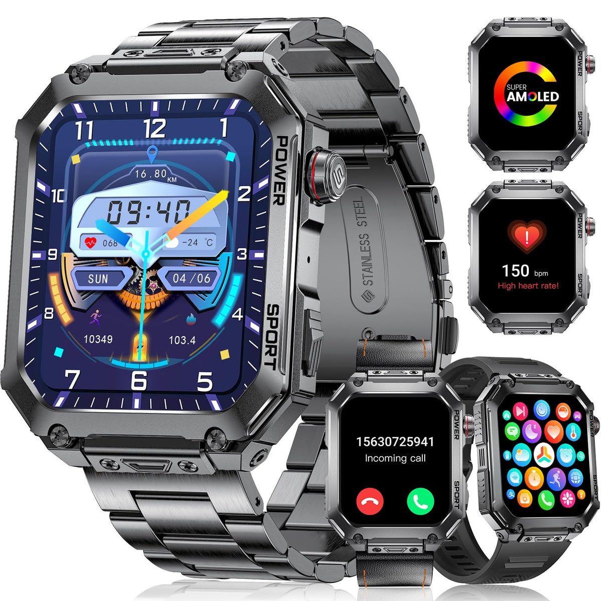 Lige Military Smart Watches For Men, 1.96 ' ' Hd Screen With Answer Make Call Smart Watch For Ios Android Phone, Fitness Tracker
