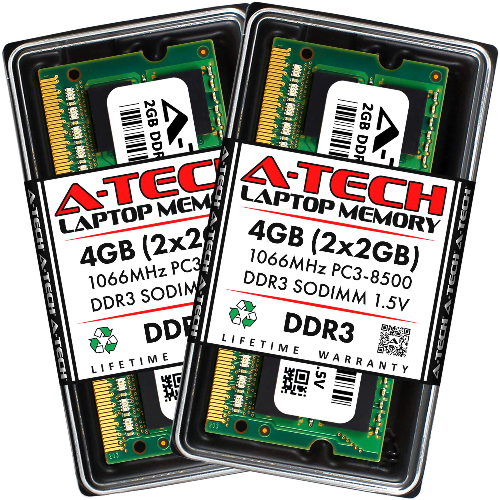 A Tech 4Gb (2X2Gb) Ddr3 1066Mhz Pc3 8500 Cl7 Sodimm 1.5V 204 Pin Non Ecc So Dimm Laptop, Notebook Ram Memory Modules