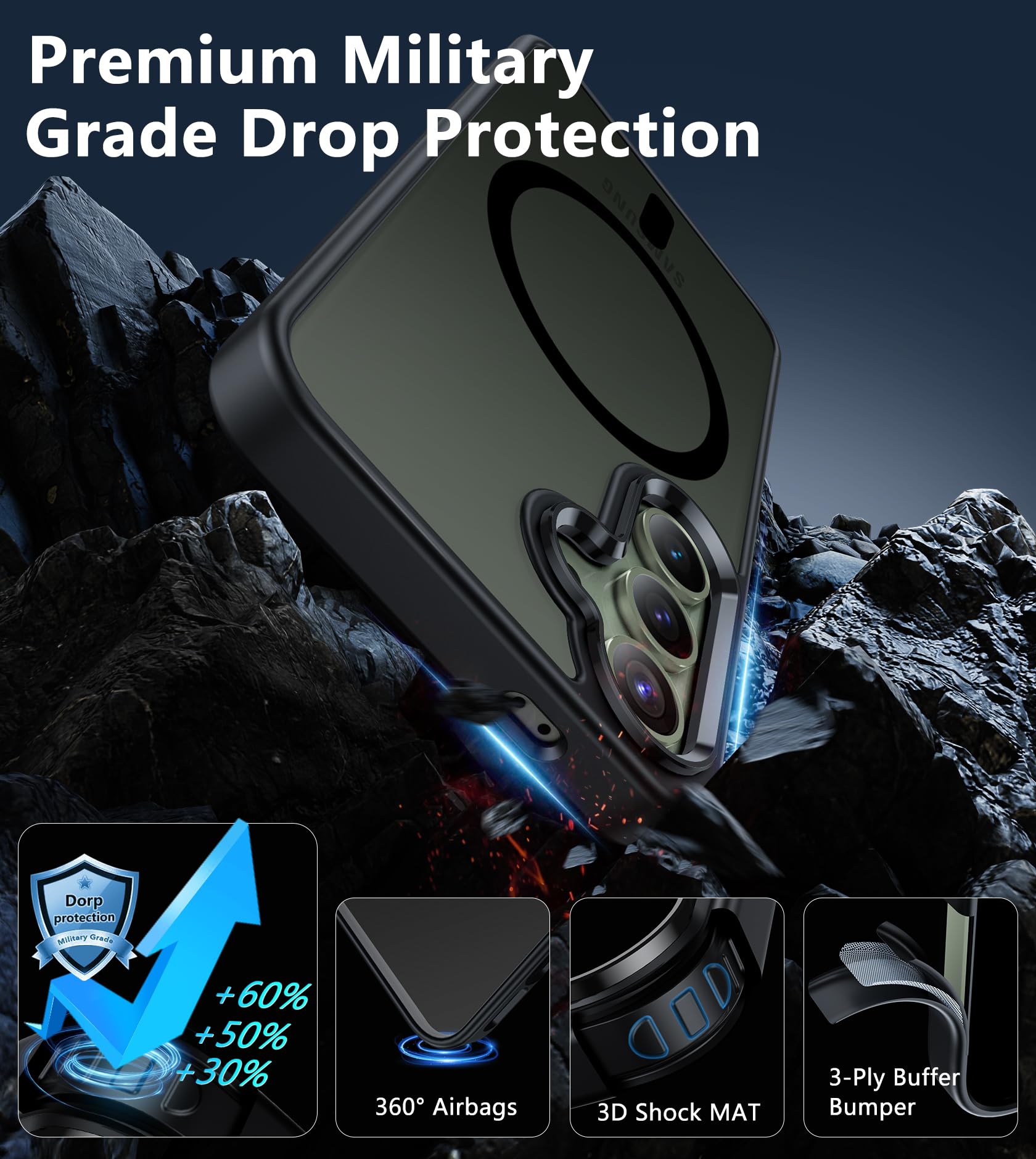 Fntcase For Samsung Galaxy S24 Case: Support Magnetic Translucent Slim Phone Cases | Matte Military Grade Protection Shockproof