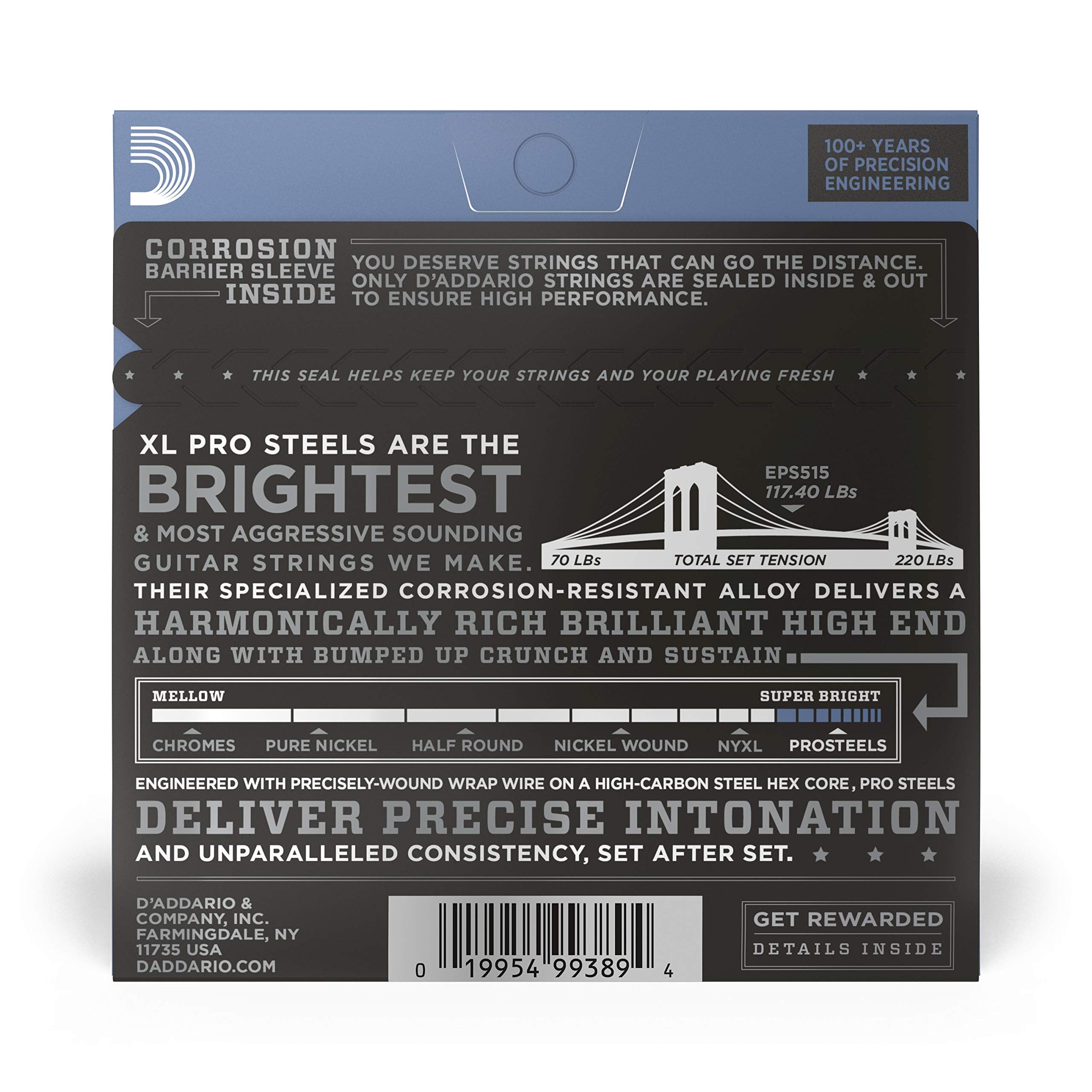 D'Addario Guitar Strings   Prosteels Electric Guitar Strings   Round Wound   Brighter, Crunchier, Increased Sustain   Eps515   M