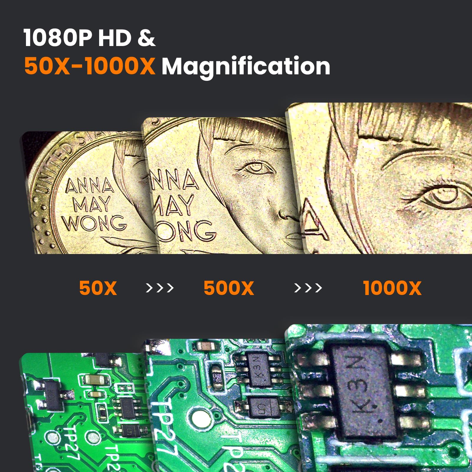 M2C Wireless Digital Microscope 50X 1000X Handheld Portable Microscope 1080P Hd With Adjustable Stand, Usb Mini Coin Microscope