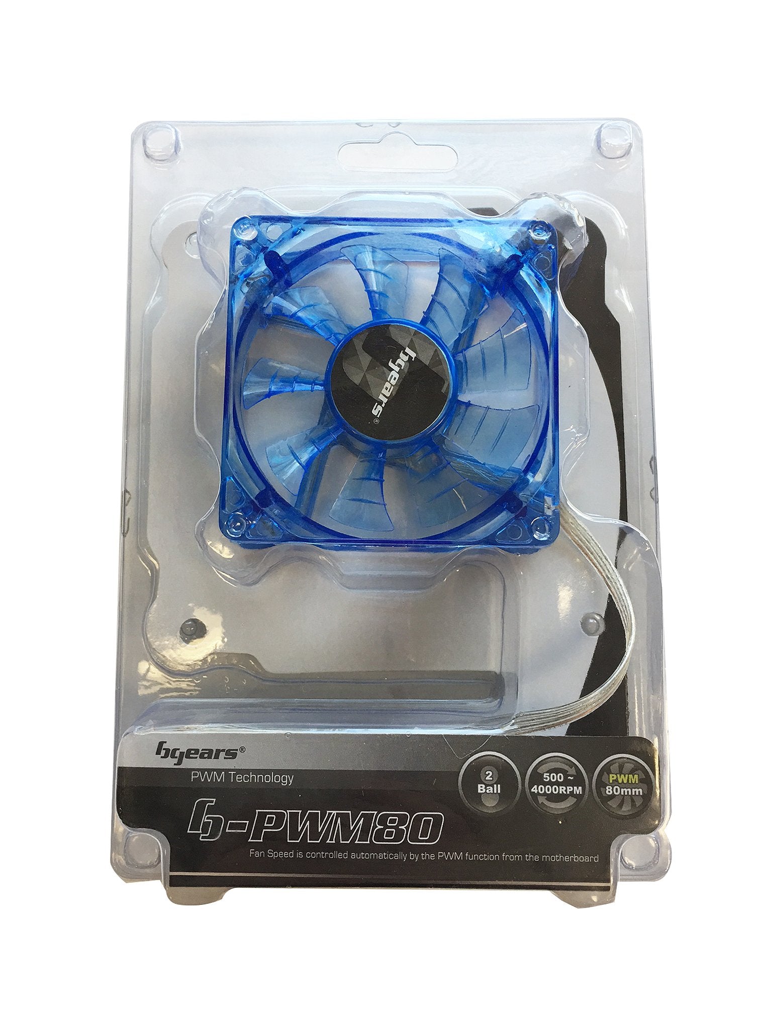 Bgears B Pwm 80Mm Blue Leds Gaming Pc Cooling Fan, High Speed High Performance 2 Ball Bearing Pwm Signal, Mini 4 Pin Connector, 500 4000 Rpm With High Airflow Of 78 Cfm, 12Vdc Fan, 80X80X25Mm