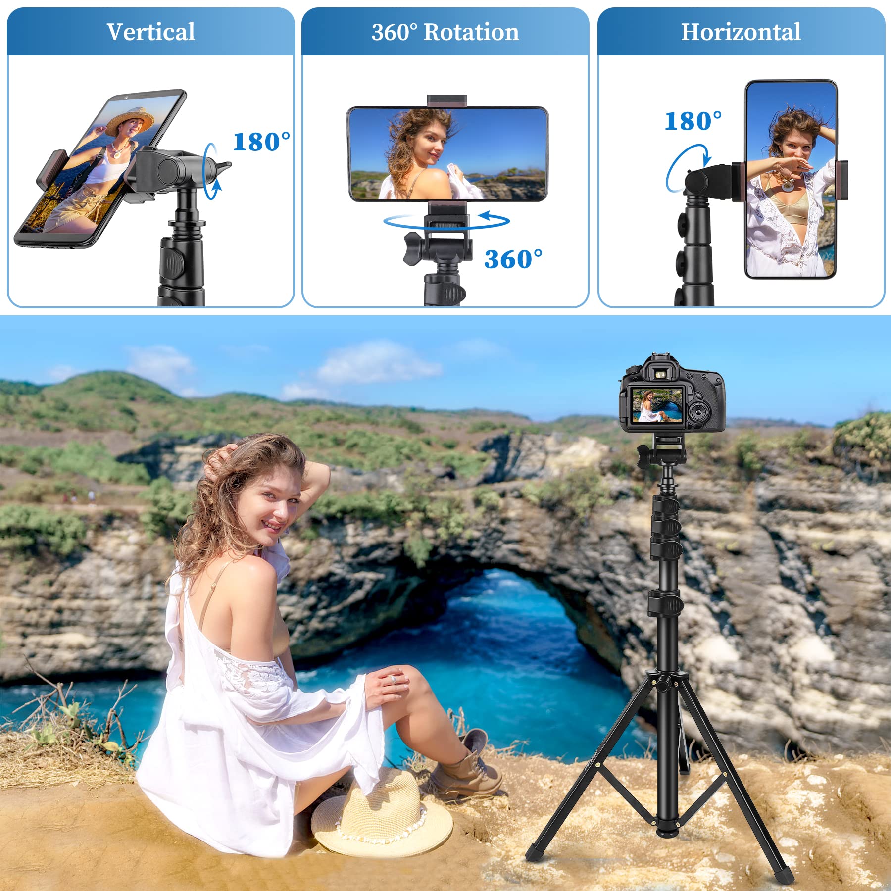 Nineigh Phone Tripod, 70' Selfie Stick Tripod Stand Cell Phone Tripods With Remote Phone Holder Carry Bag, Aluminum Alloy Selfie Stick Tripods, Compatible With Iphone Samsung Gopro Smartphone