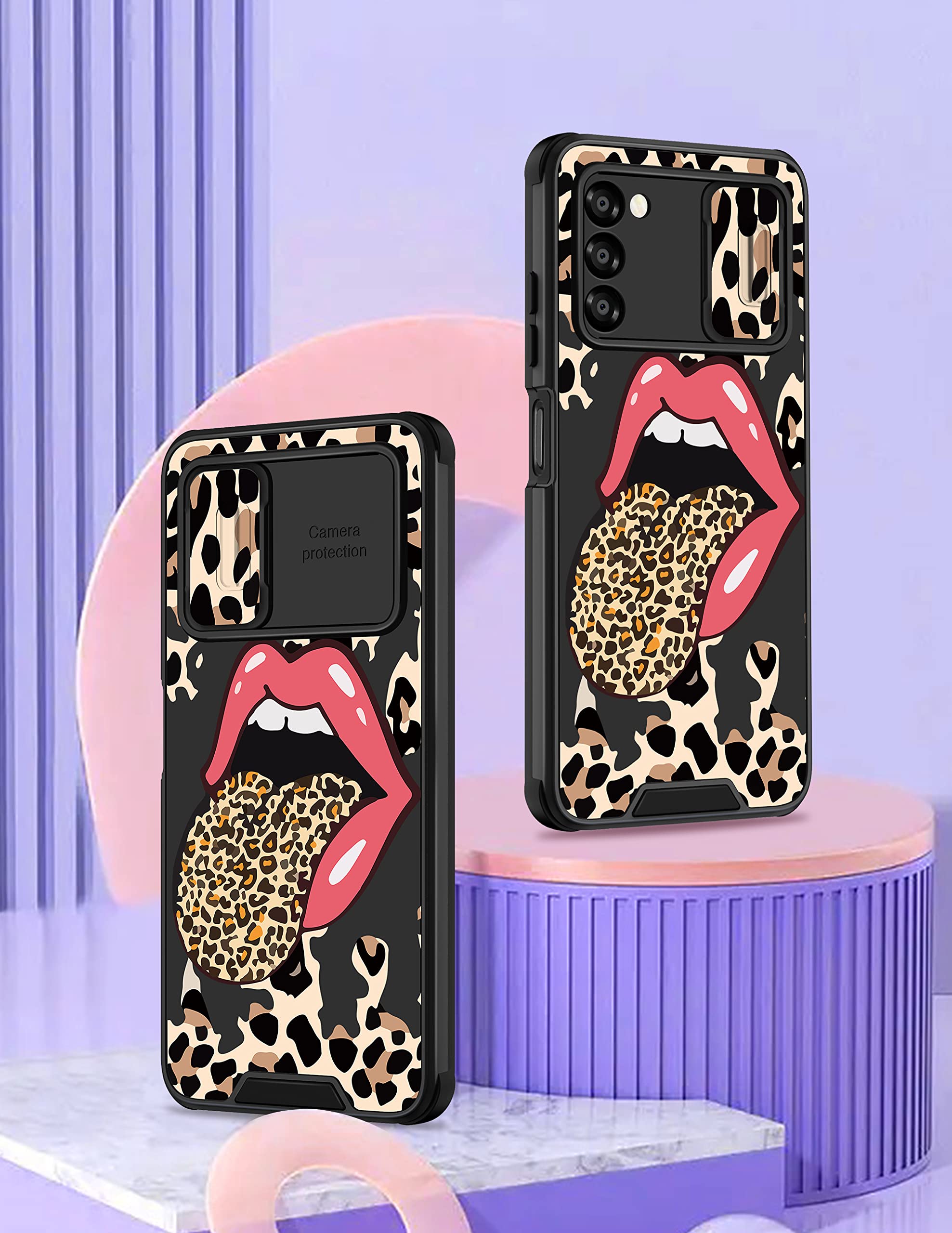 Goocrux For Samsung Galaxy A03S Case For Women Girls Cheetah Print Phone Cover Cute Leopard Lips Animal Design Girly Aesthetic W