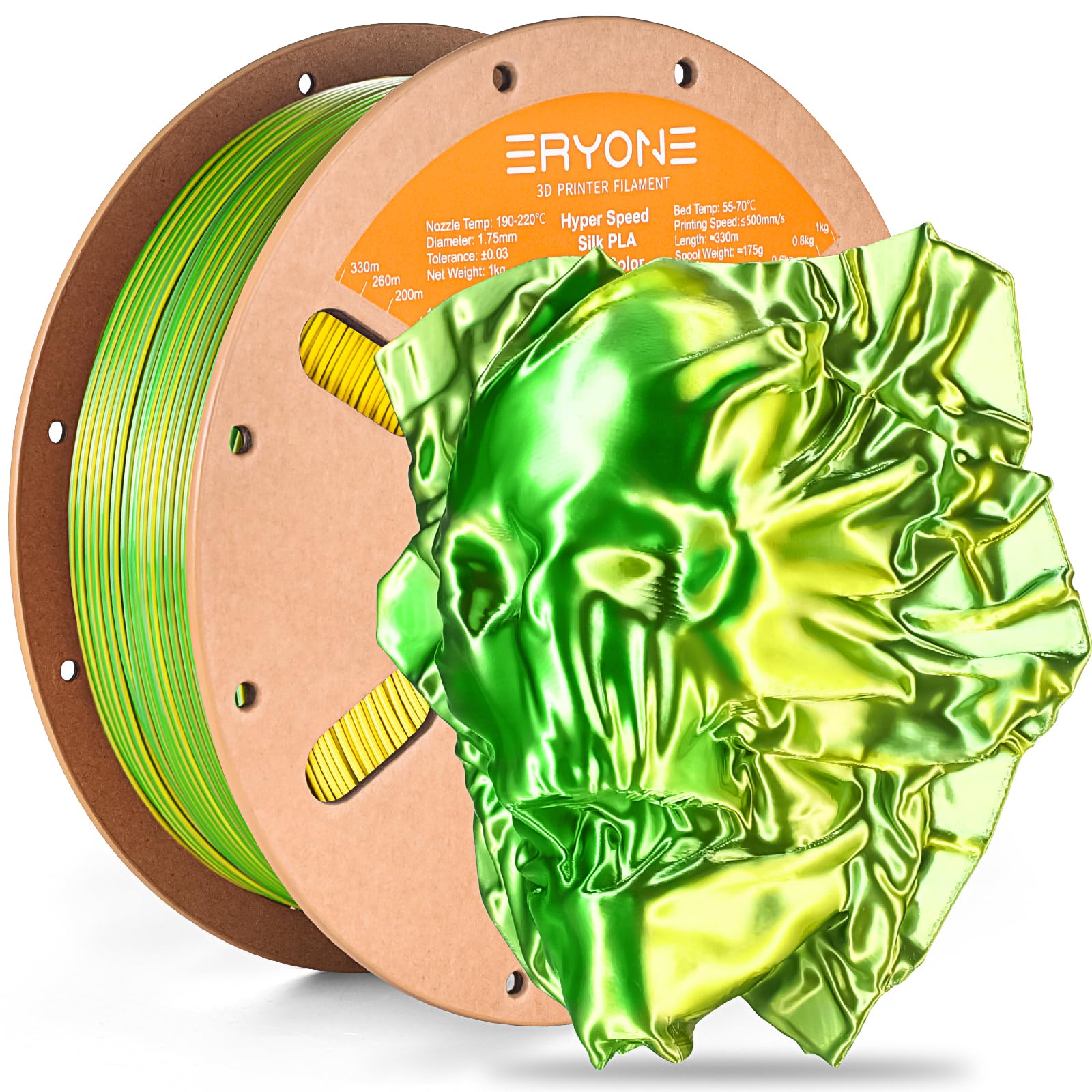 ERYONE Silk Filament PLA+ 1.75mm Shiny 3D Printer Filament, Multicolor PLA 2 in 1, 1kg (2.2LBS)/Spool, HS Silk Dual Color Green 