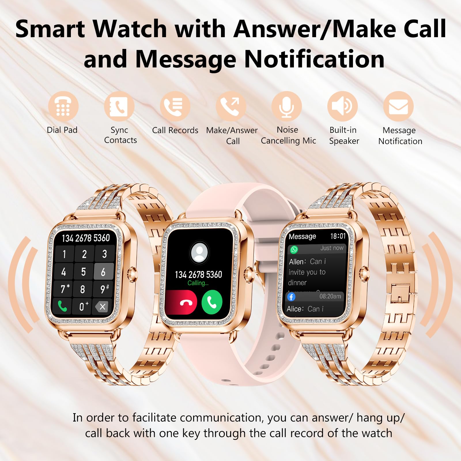 Efolen Smart Watches For Women With Diamonds (Answer/Make Call), 1.57 ' ' Bluetooth Smartwatch For Android Ios Phones, Waterproo