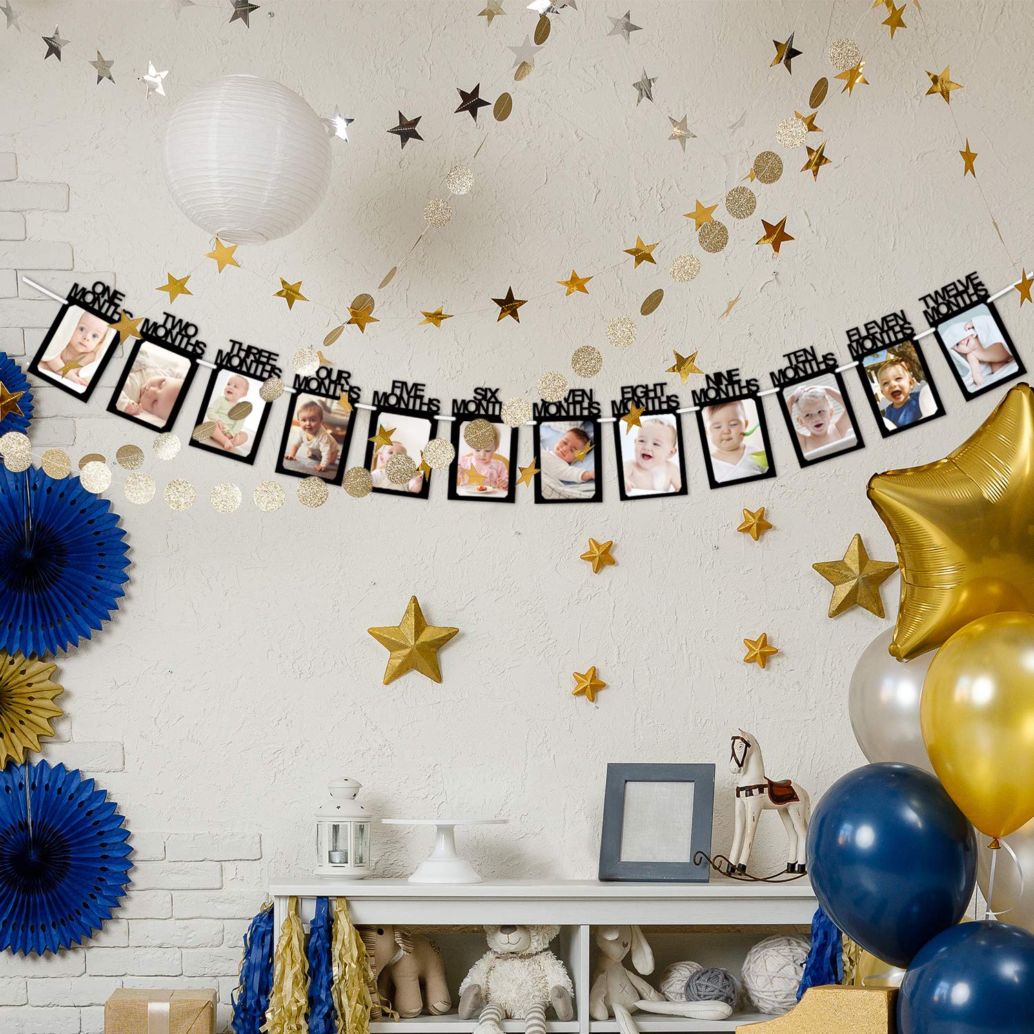 1St Birthday Baby Photo Banner 1 12 Month Photo Prop Garland Bunting Baby Shower Party Decoration Black
