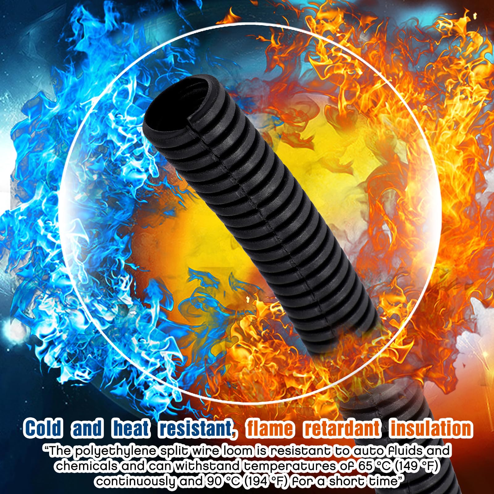 Sasylvia 3/4'' X 200 Ft Split Wire Loom Tubing Wire Conduit Bulk Flexible Electrical Wire Cover Protective Split Cable Sleeves