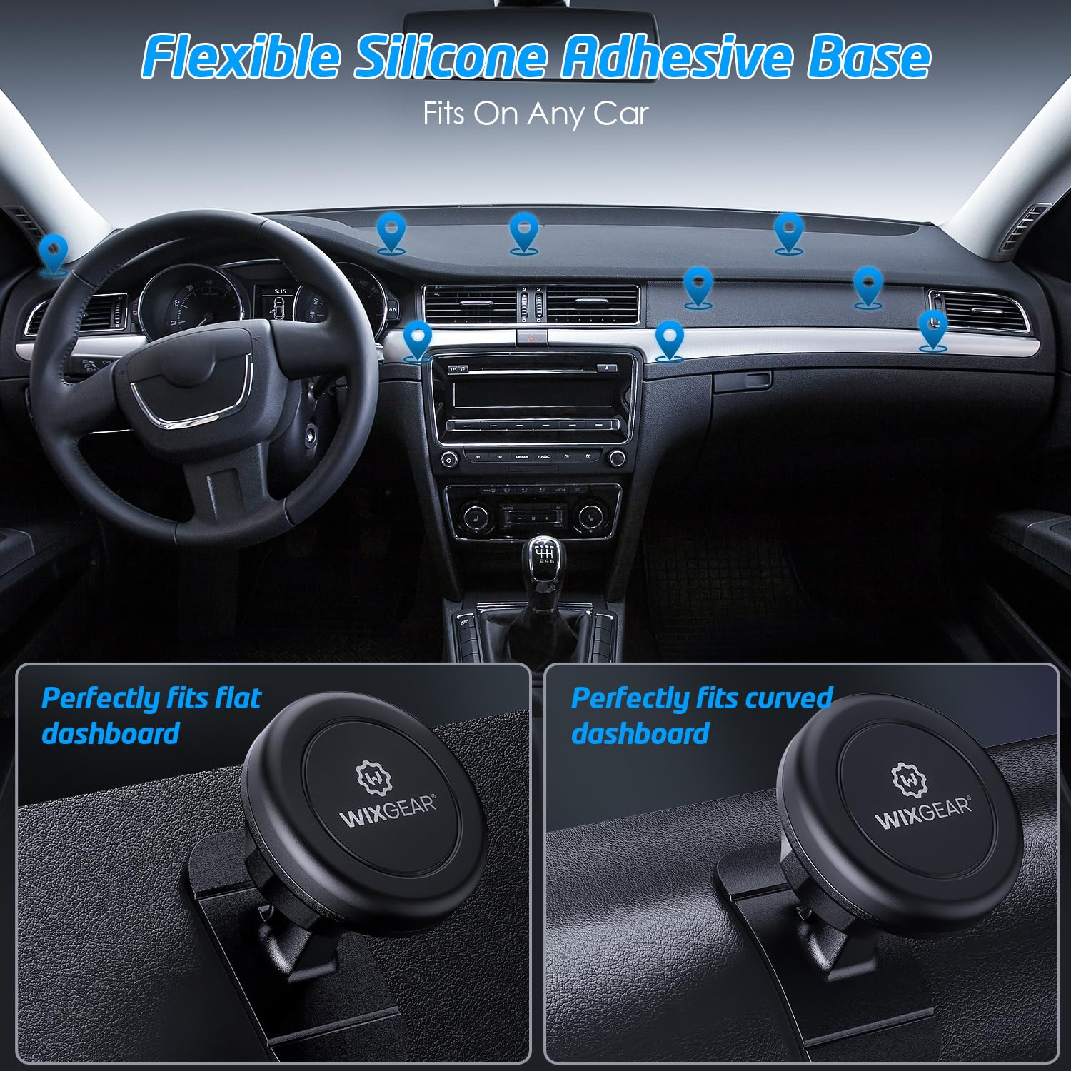 Wixgear Magnetic Car Mount [2-Pack] - Universal Stick-On Dashboard Magnetic Phone Holder For Car, Strong Magnet Mount For Cell P