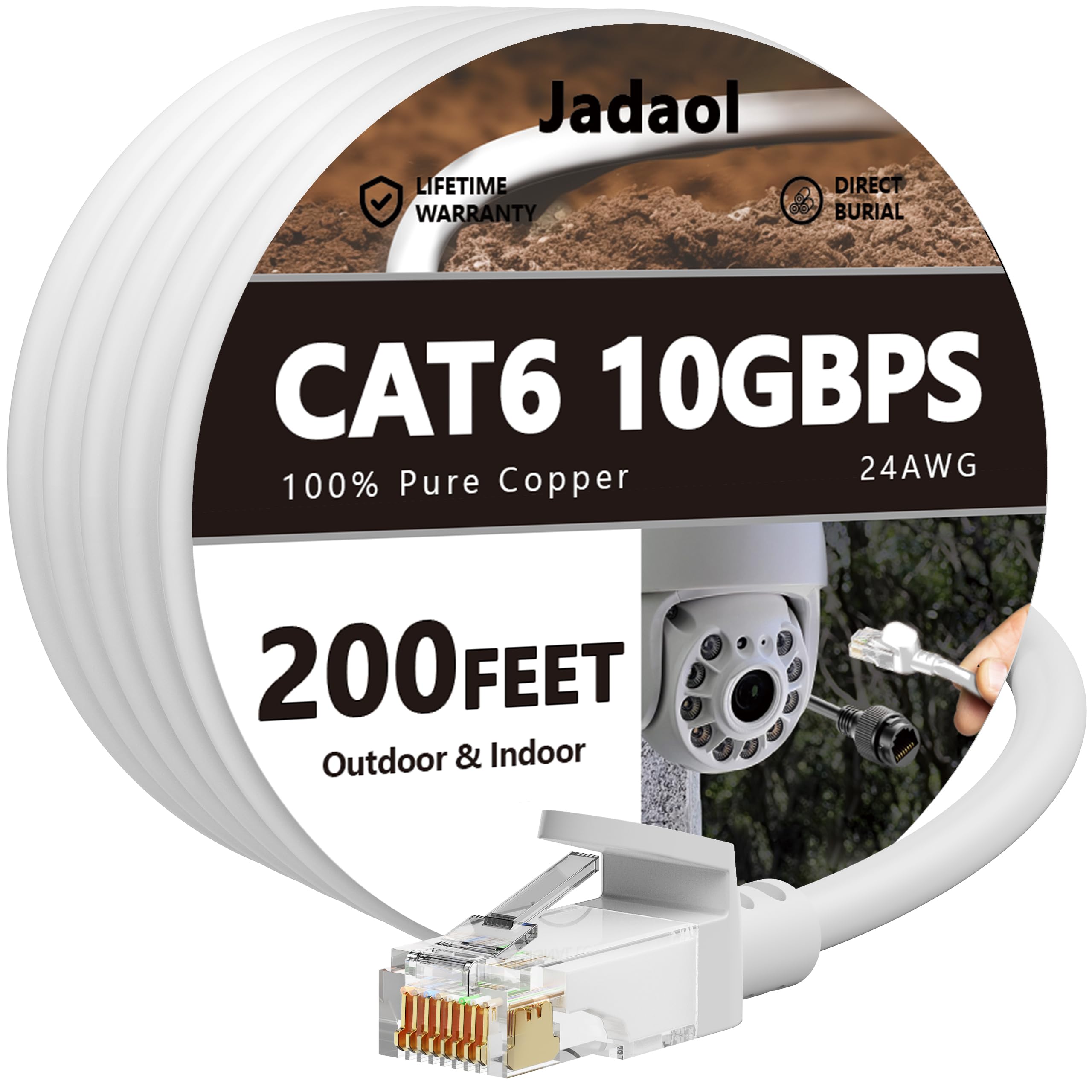 Cat6 Outdoor Ethernet Cable 200Ft, Support Cat8 Cat7 Network, 10Gbps 24Awg Pure Copper, Heavy Duty Direct Burial In Ground Water
