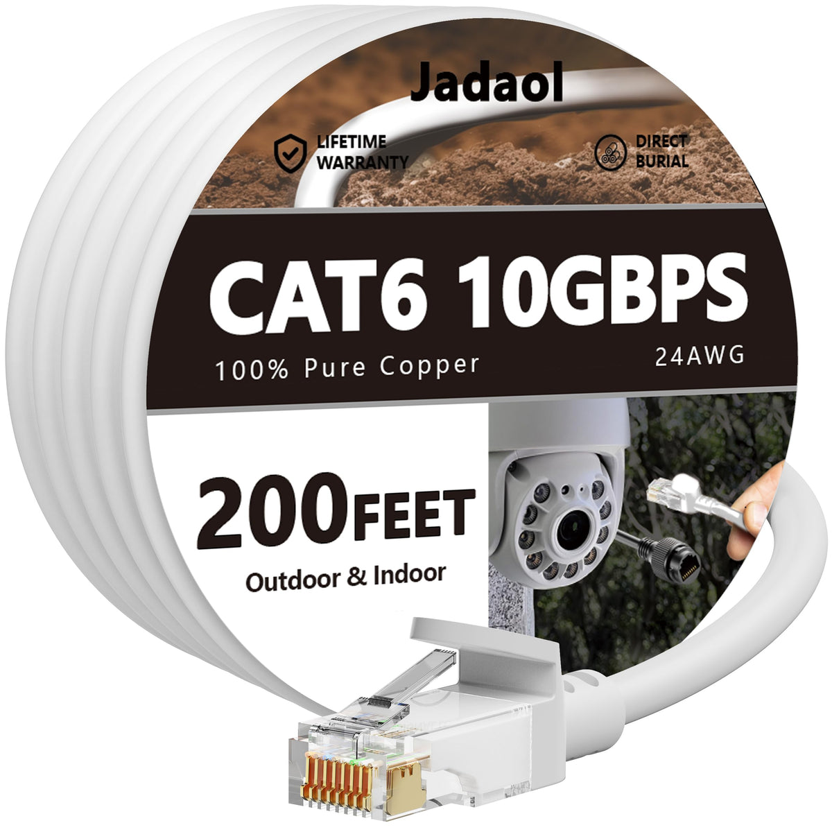 Cat6 Outdoor Ethernet Cable 200Ft, Support Cat8 Cat7 Network, 10Gbps 24Awg Pure Copper, Heavy Duty Direct Burial In Ground Water