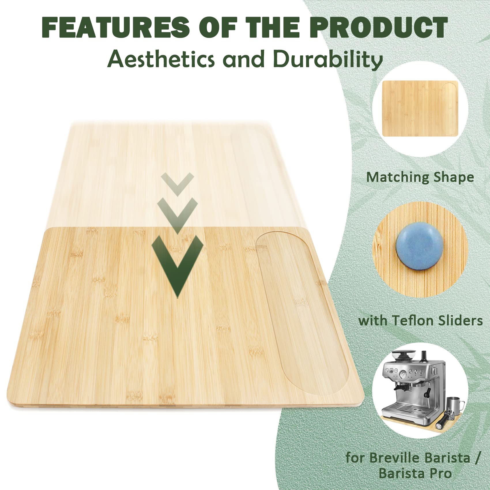 Upgraded Oversize Bamboo Appliance Slider Fit For Breville Barista Espresso Machine 870/878   Under Cabinet Sliding Tray Caddy F