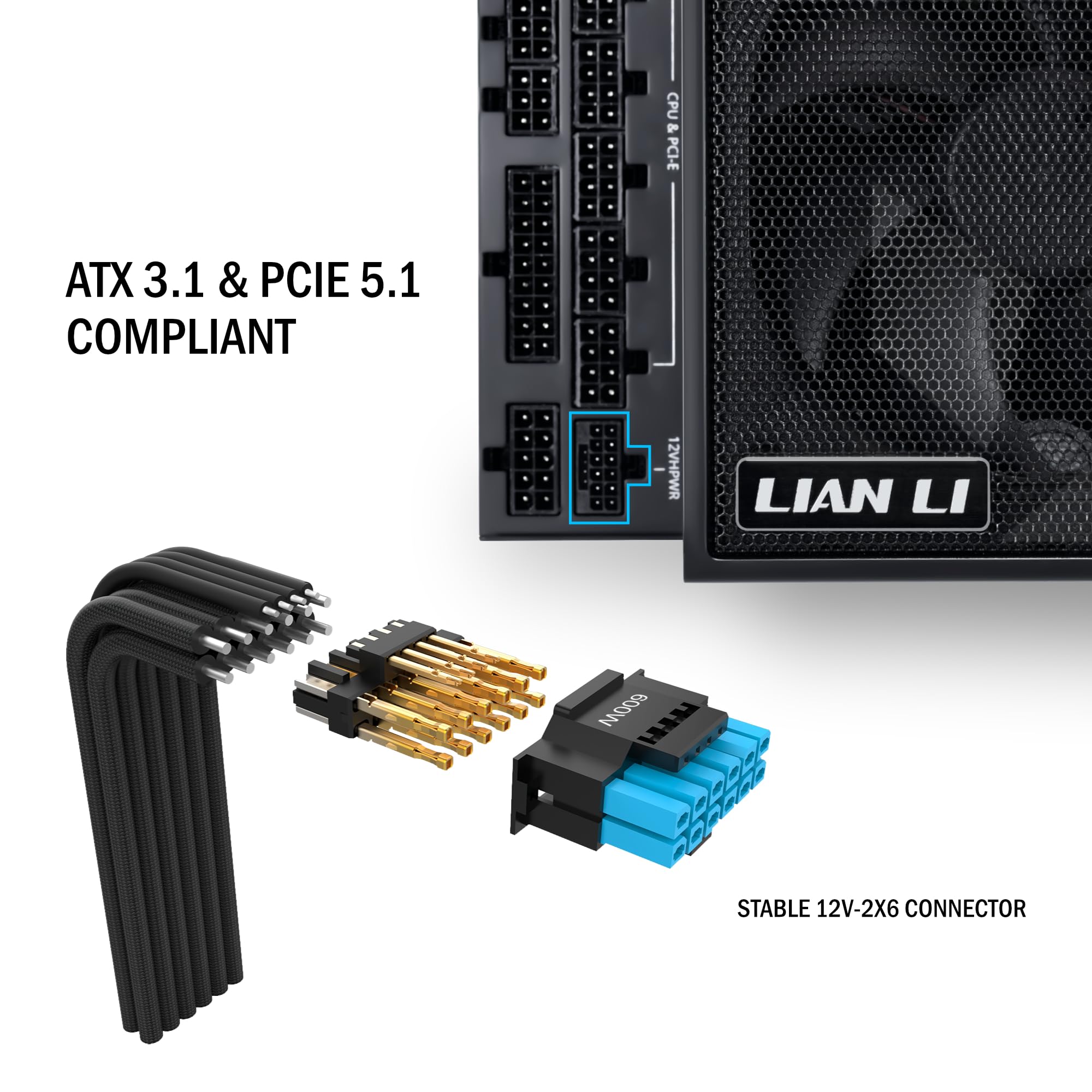 Lian Li Edge Series 850W Full Modular Power Supply 80 Plus Platinum Atx 3.0, 3.1 Pcie 5.1 L Shape Design For Dual Chamber Case 1
