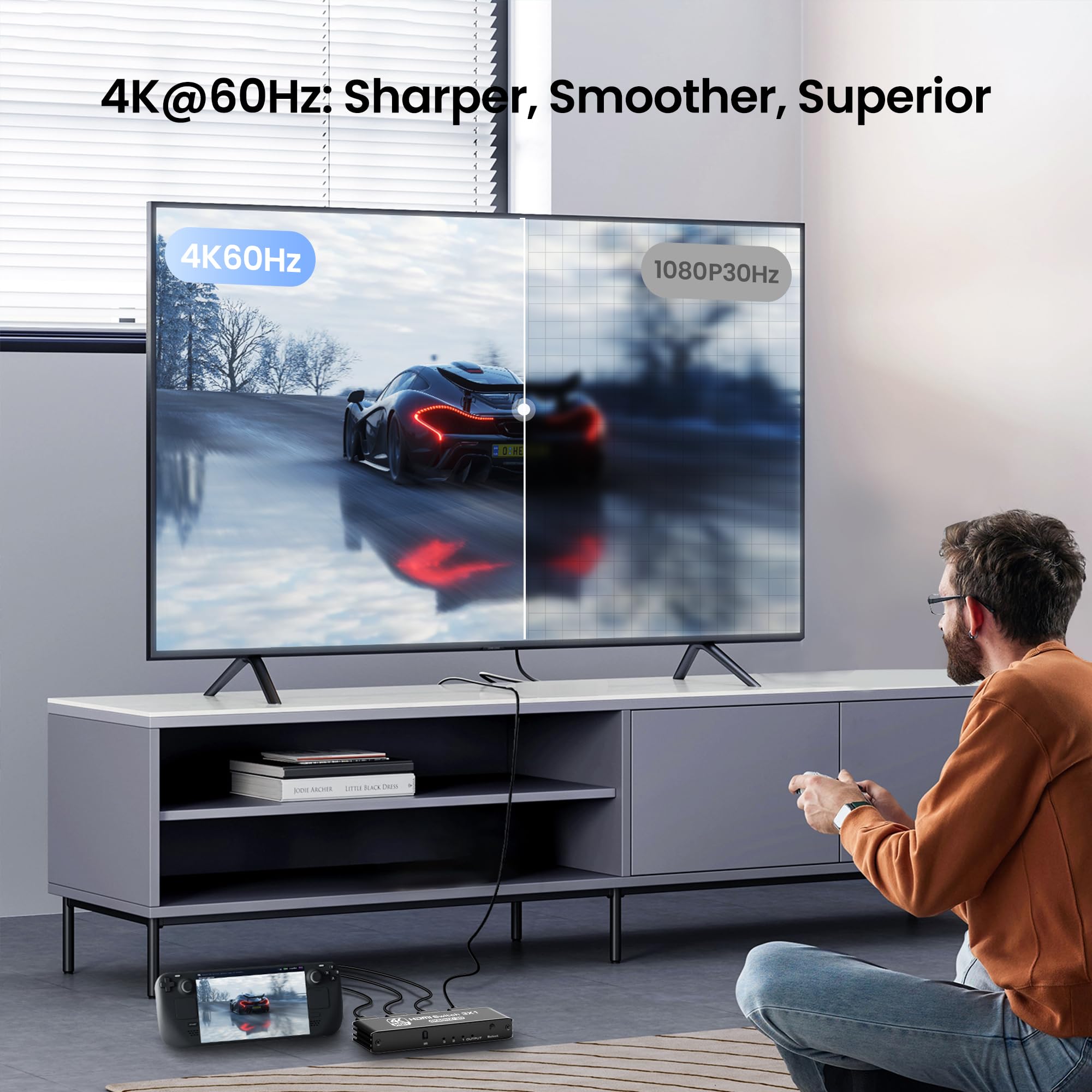 Newcare Hdmi Switch 3 In 1 Out 4K@60Hz, 3 Port Aluminum Hdmi Switch Box Support Auto Switching, Vrr Allm Hdr 3D Audio, Hdmi Splitter With Remote For Ps5/4, Xbox, Pc, Streaming Device