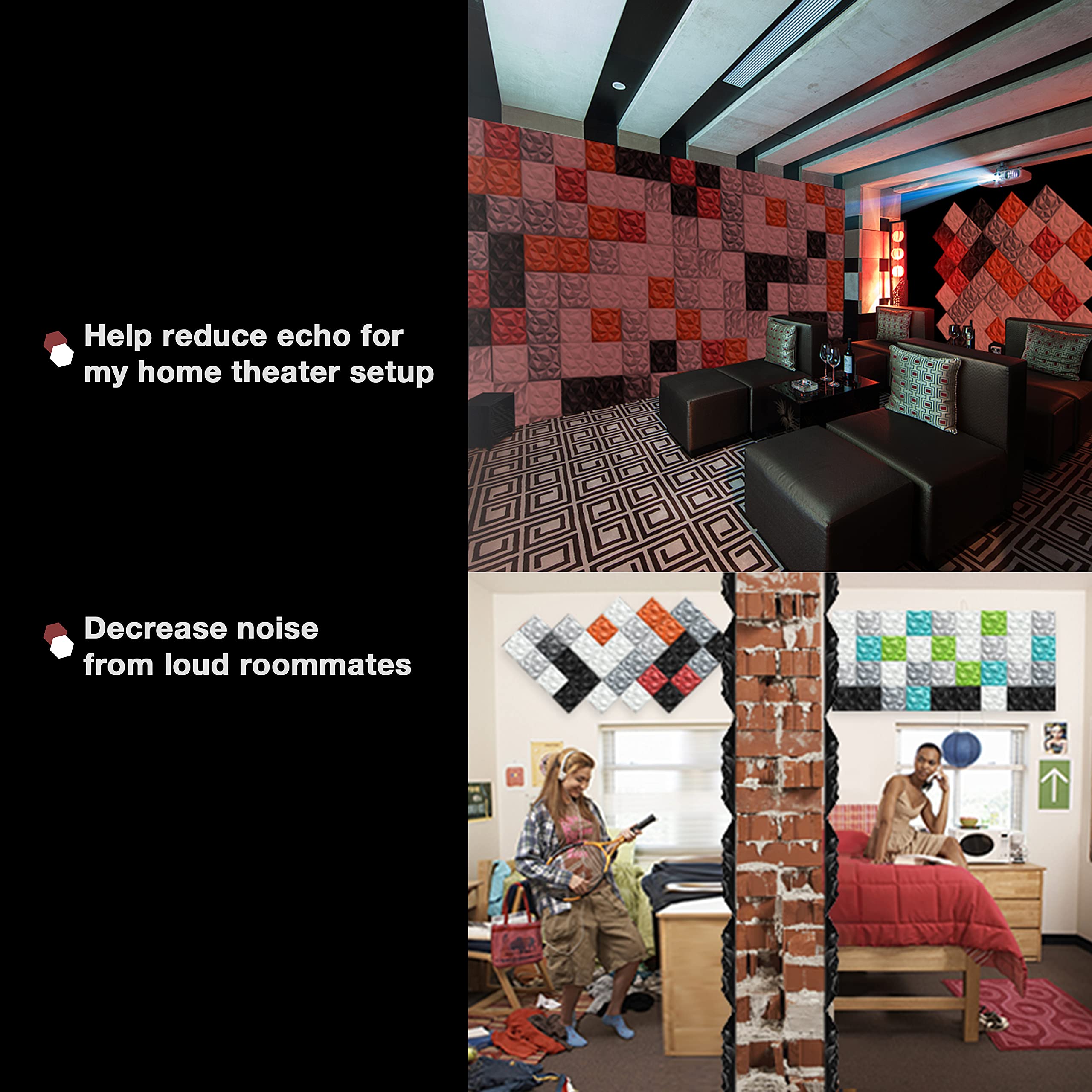 Sonic Acoustics 12 Pack Acoustic Foam Panels, 3D Sound Absorbing Insulation, 0.4 X 12 X 12, White, Ideal for Home &