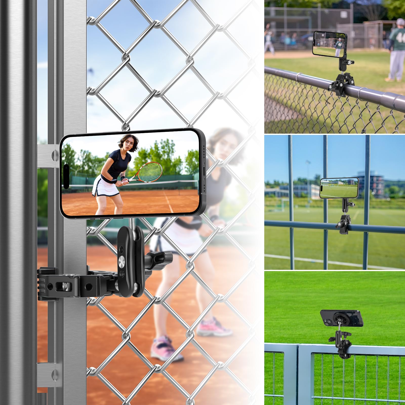 Magnet Phone Mount With Super Clamp, Aluminium Alloymagnetic Phone Holder Magsafe, For Spin Bike/Golf Cart/Cart/Railing/Handleba