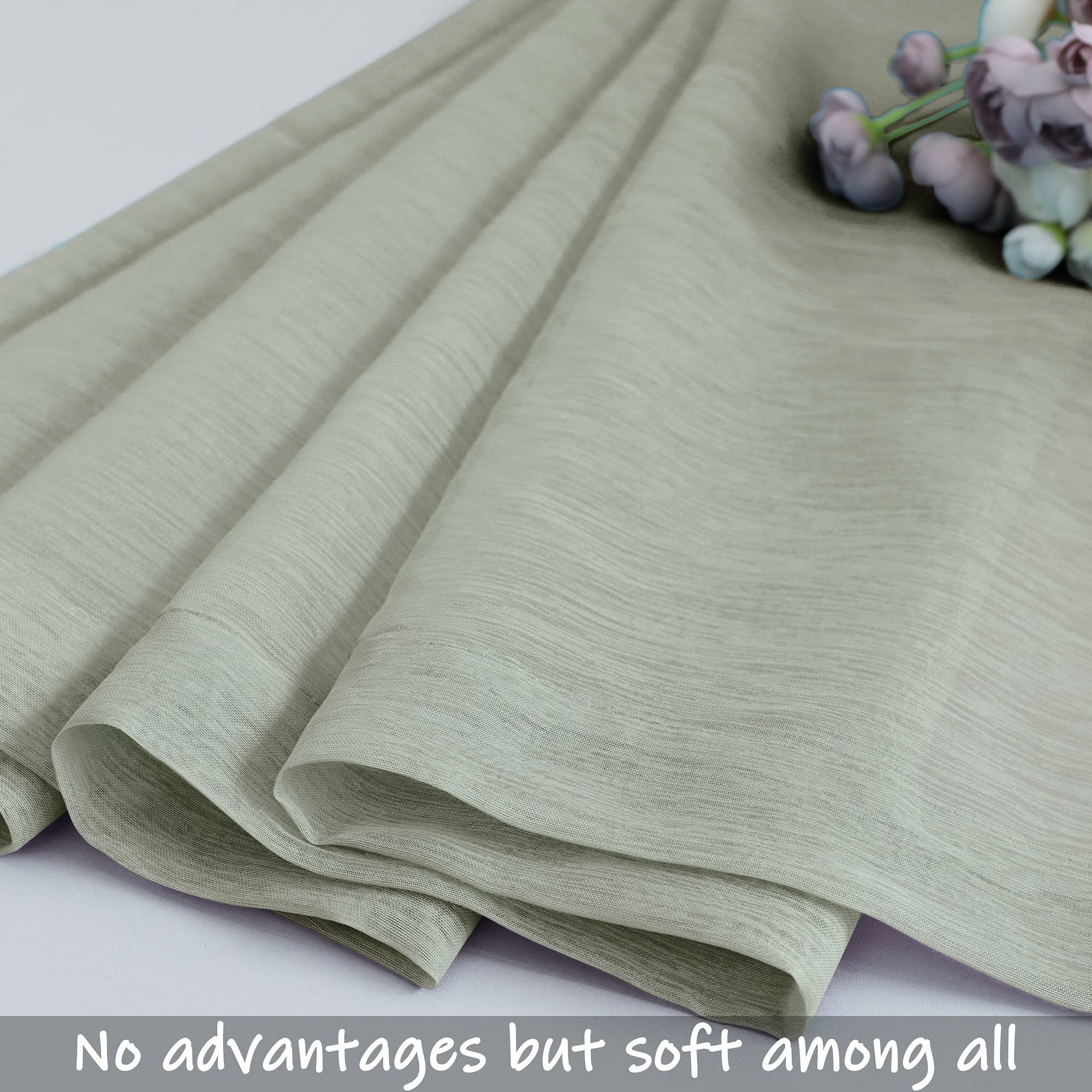 Boho Decor Sage Green Short Curtains 45 Inch Length For Bathroom Kitchen Windows 2 Panels Rod Pocket Small Semi Sheer Curtains F