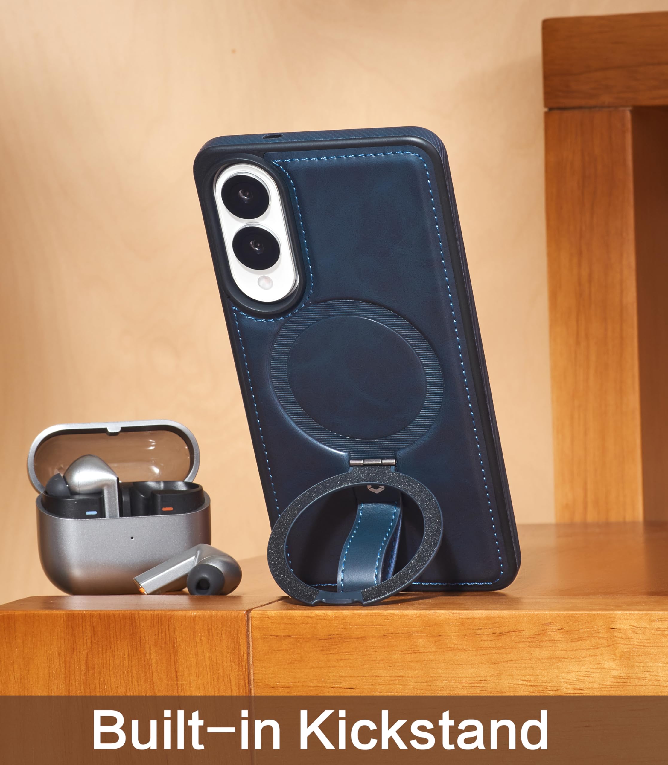 For Samsung Galaxy S25 Edge Case With Anti-Slip Grip Magnetic Stand, With Screen Protector, Protective S25 Edge Leather Case, Co