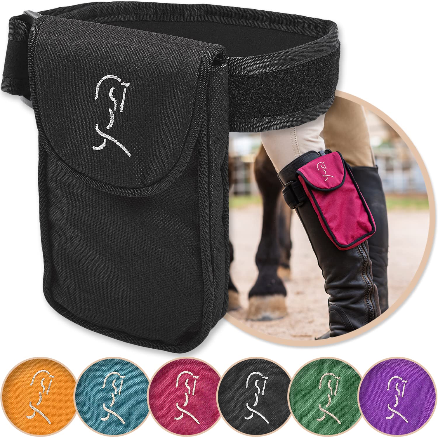 Woofhoof Equestrian Cell Phone Holder, XXL Black On The Calf/Leg Band Holster - Perfect Horse Accessories, Universal Fit, Padded