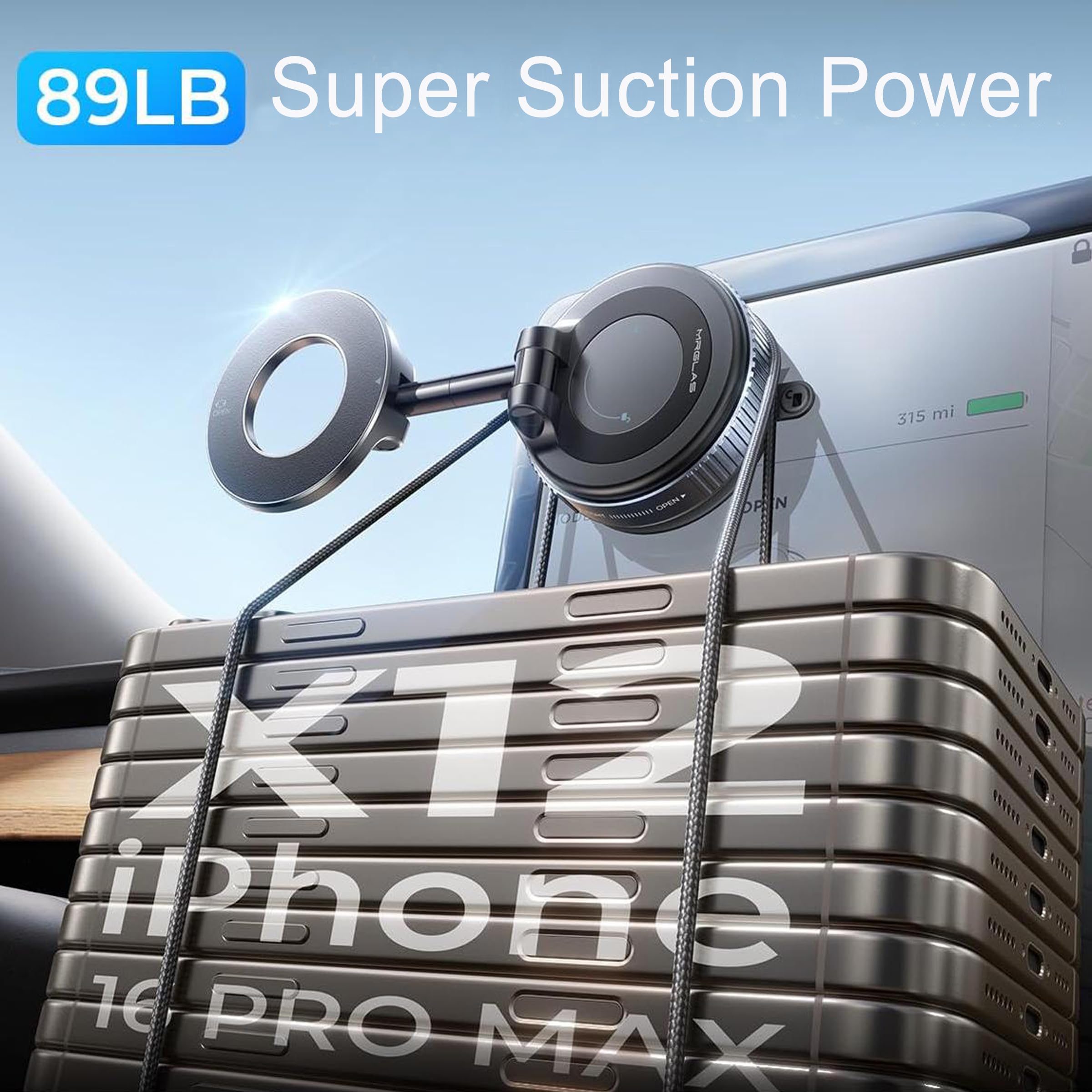 Zcchesong Upgraded Dual Axis Vacuum Magnetic Car Phone Holder For Magsafe Car Mount, 360 Rotating Hands-Free Suction Cup Phone M