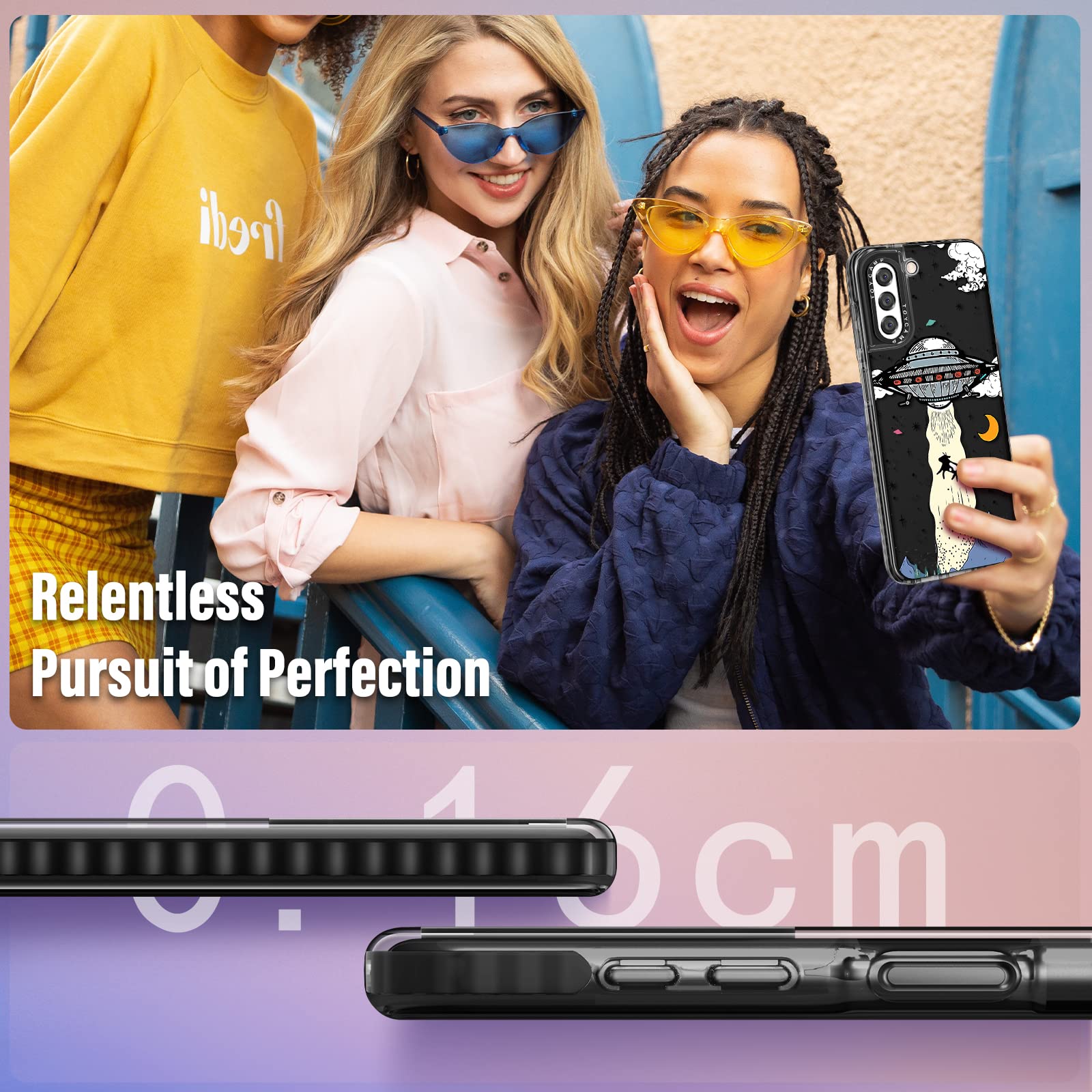 Toycamp For Samsung Galaxy S22 Case With Ring Kickstand, Ufo Cool Cartoon Design For Men Boys Girls Teens Cute Case (6.1 Inch),