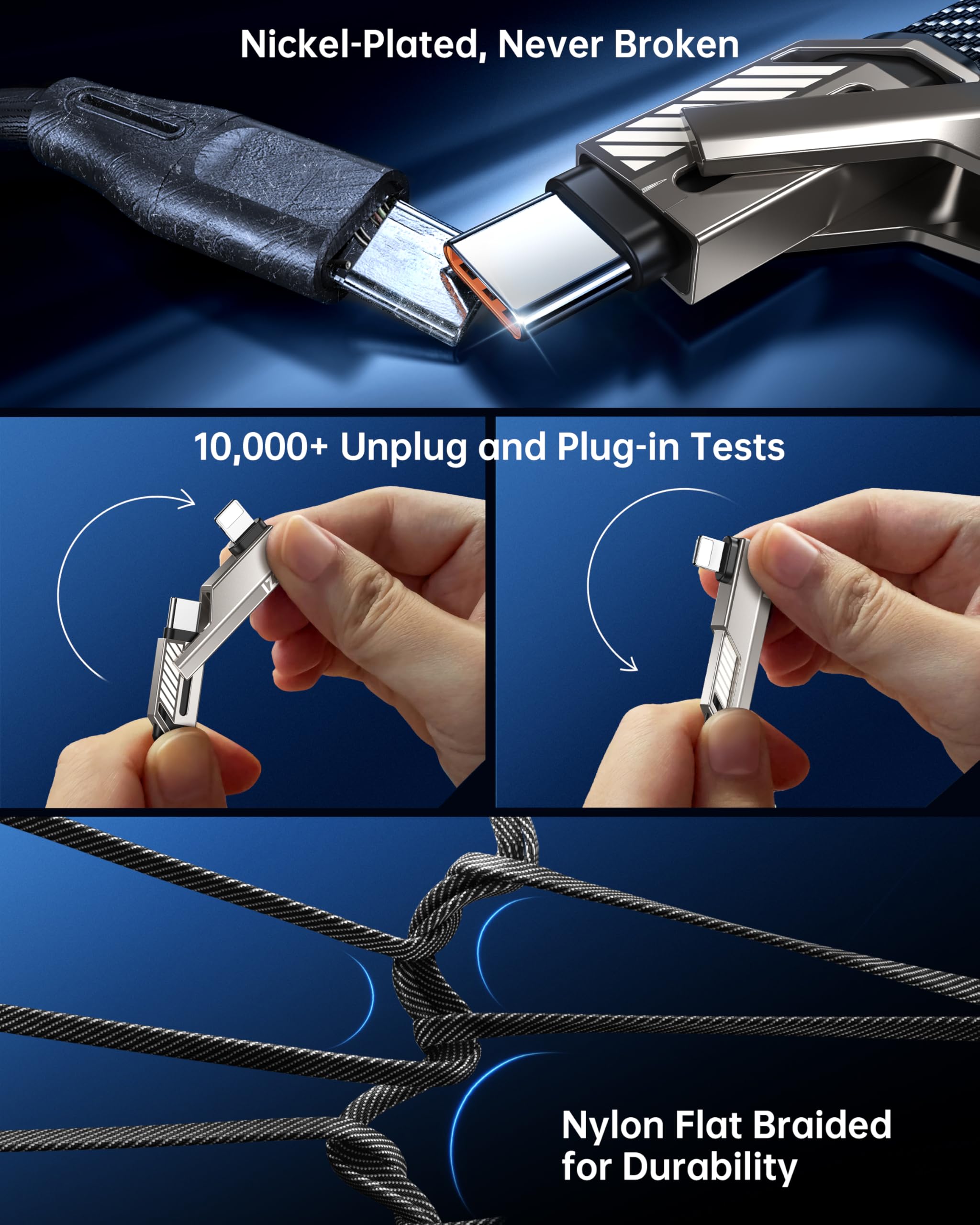 Shezi 4 In 1 [Upgraded] Usb C Cable 60W 5Ft Lightning Cable 90 Degree, Fast Charging Flat Nylon Braided For Iphone Ipad Charger