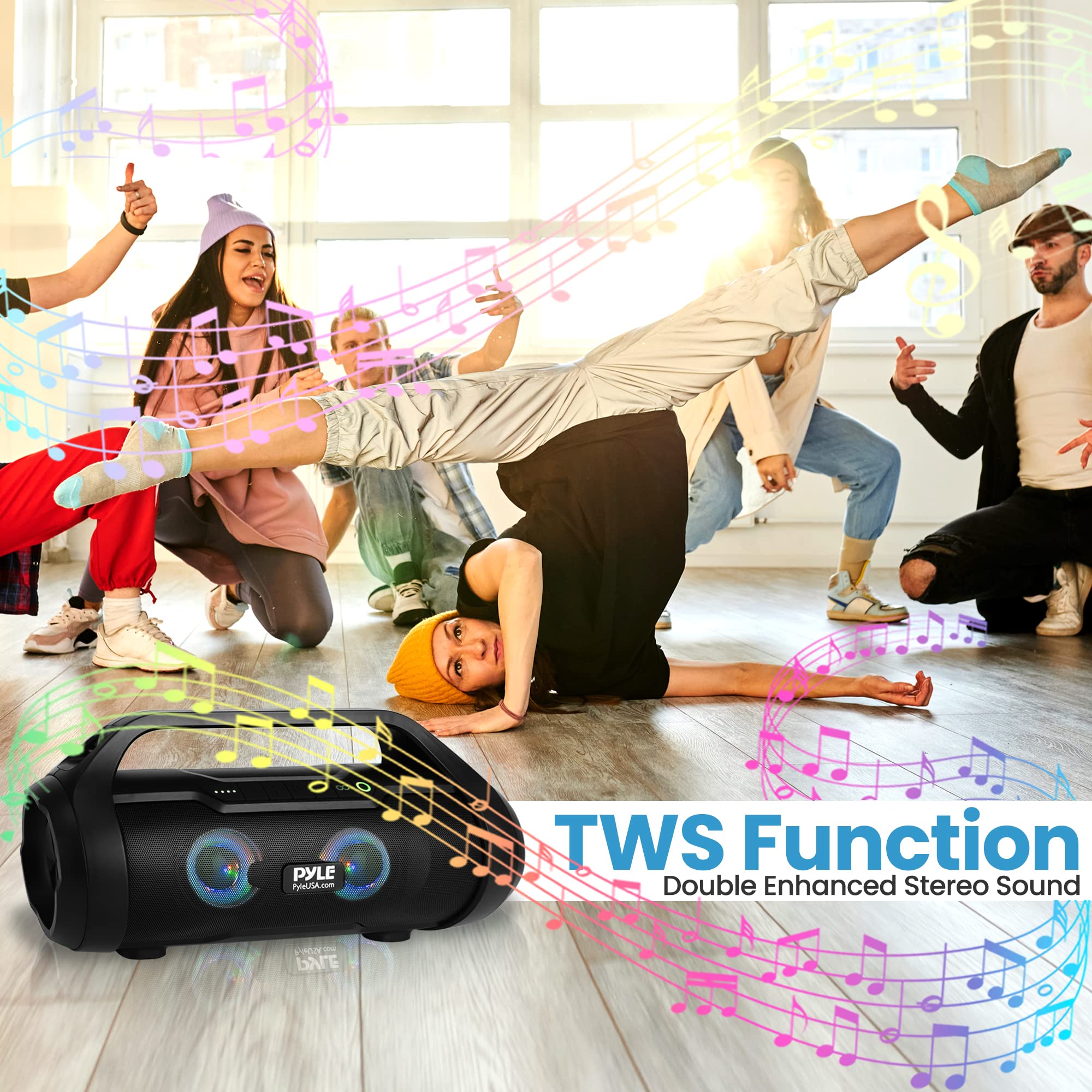 Pyle Wireless Portable Bluetooth Boombox Speaker- 40W Max 2.0Ch Rechargeable Boom Box Speaker Portable Barrel Loud Stereo System