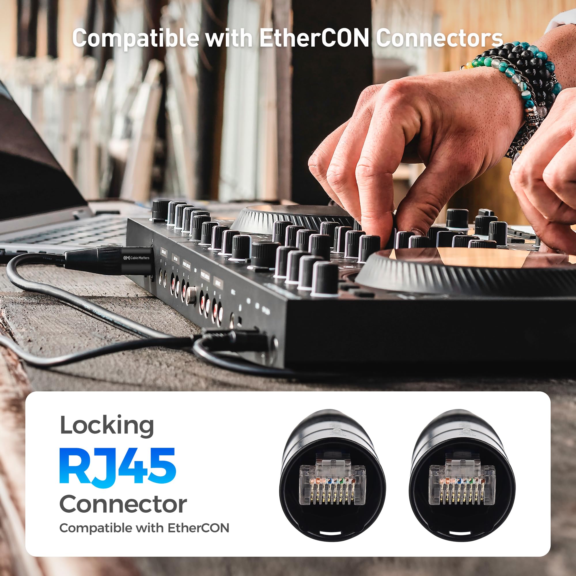 Cable Matters Long Shielded Cat6 Ethernet Cable Compatible with EtherCON RJ45 Connectors in Black   150 ft for Professional Audio, Video, and Networking Applications