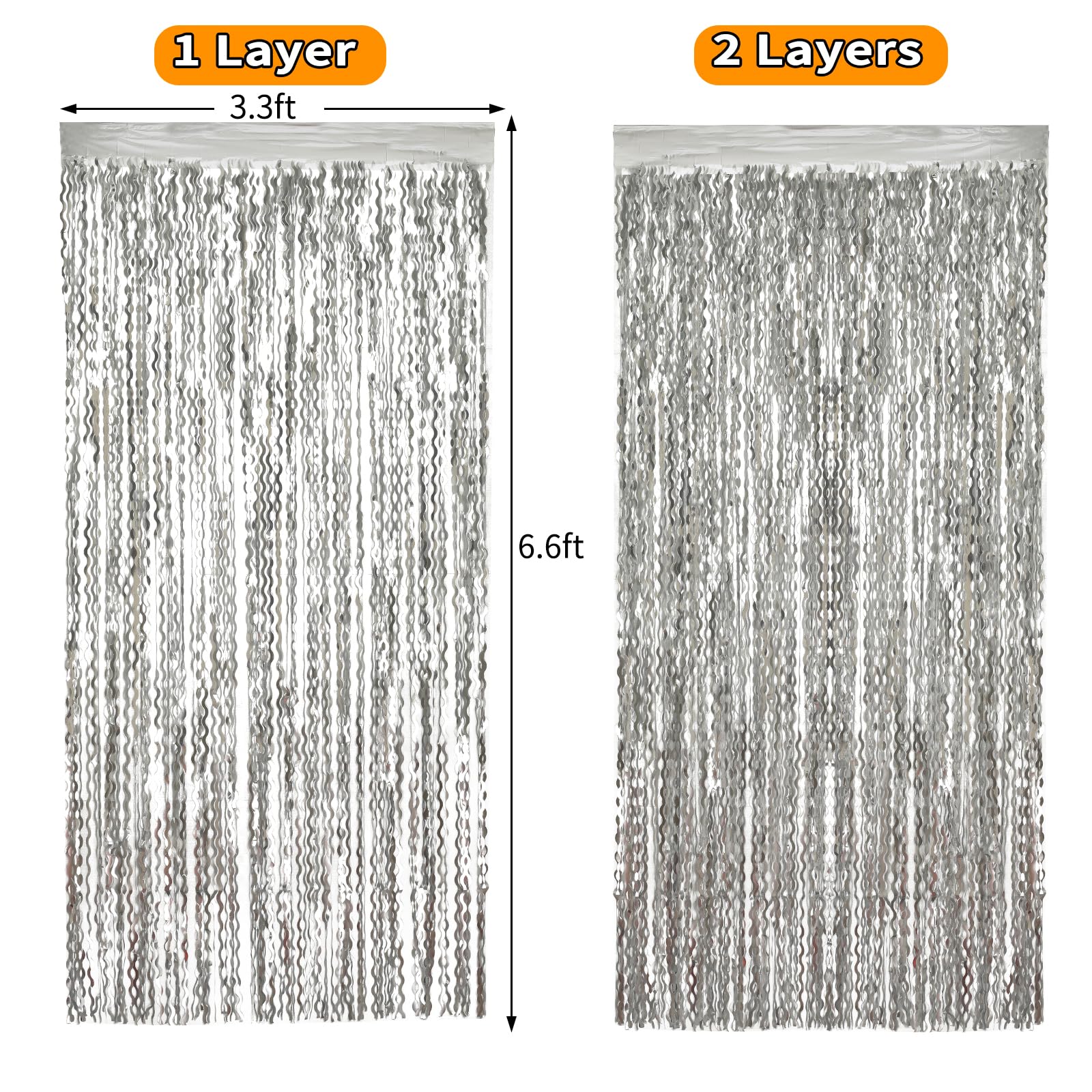 4 Pack 3.3X6.6Ft Silver Foil Fringe Backdrop   Wavy Metallic Tinsel Foil Curtains Photo Booth Backdrop For Birthday Wedding Holi