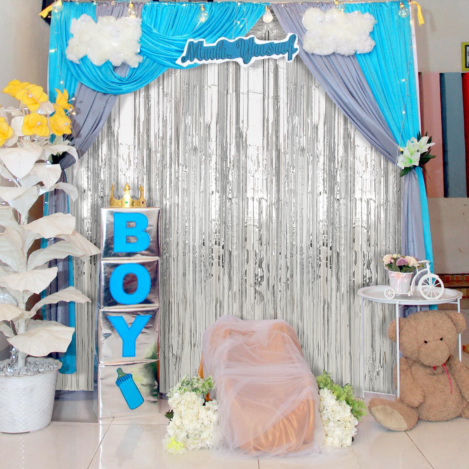 2 Pack Silver Foil Fringe Curtains Streamers Party Decorations 3.3 X 8.2 Ft, Tinsel Curtain Fringe Backdrop For Parties, Silver