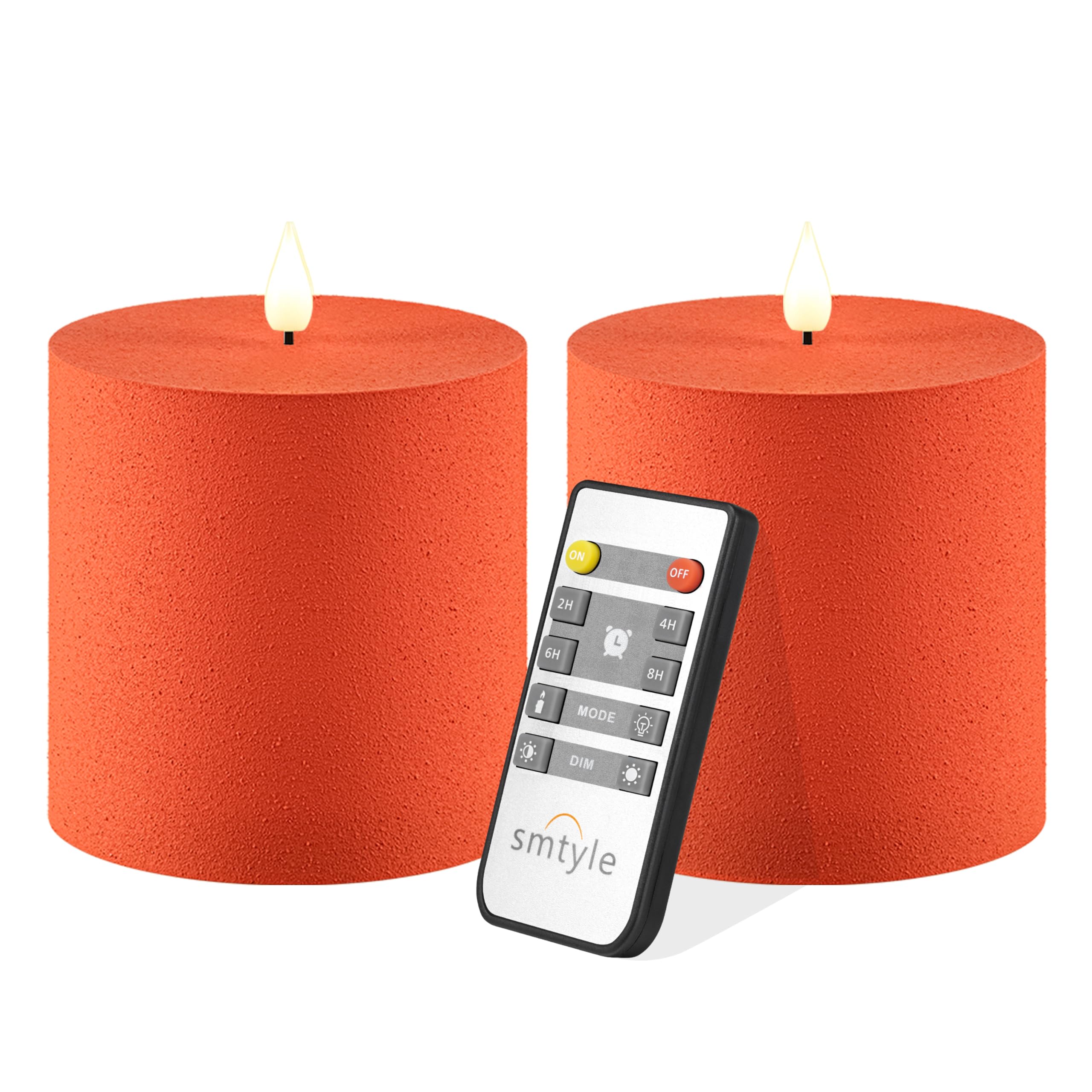 smtyle 4X4 Orange Plastic Battery Operated Flickering Frosted Flameless LED Pillar Candles with Remote Set of 2 for Decor Home A