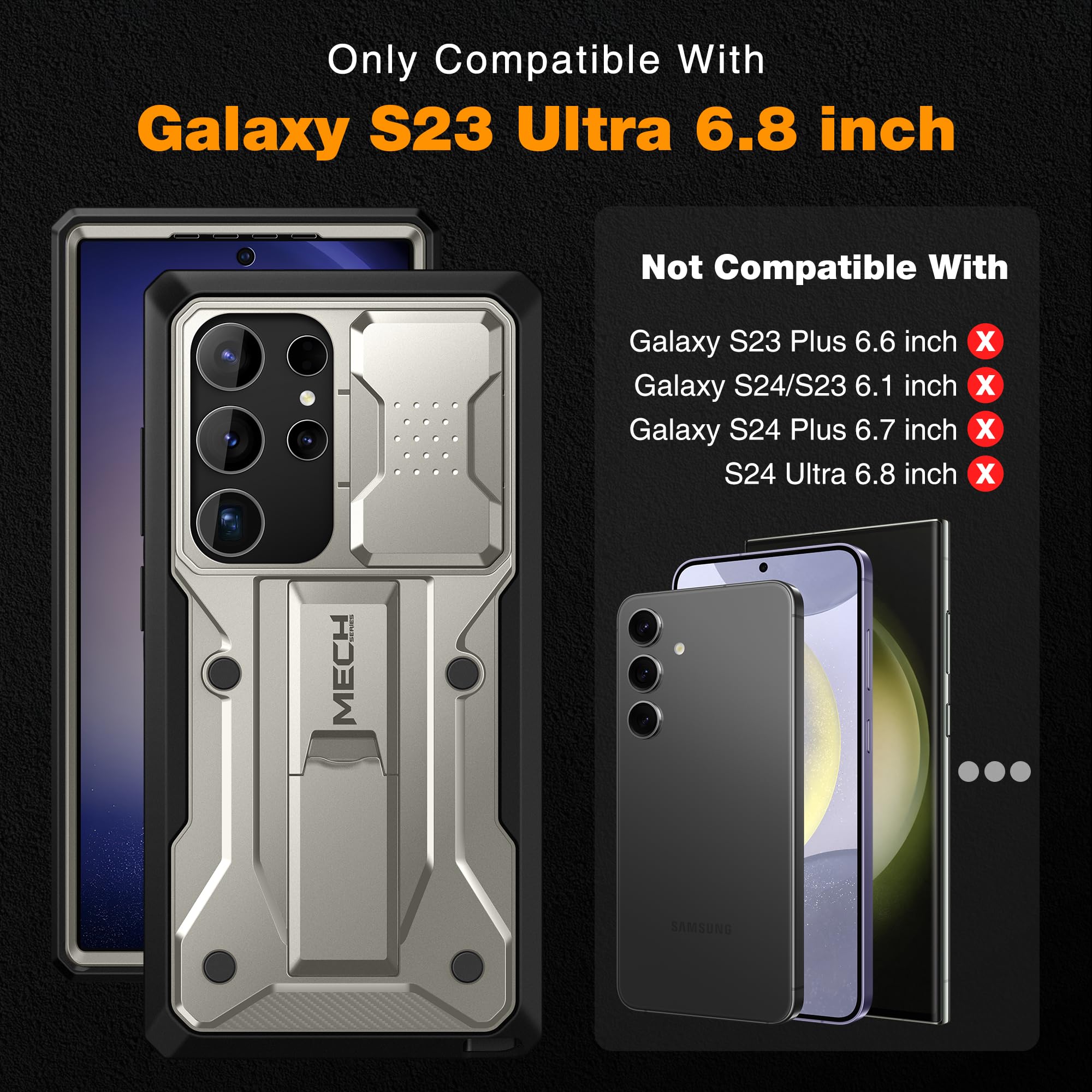 Tongate For Samsung Galaxy S23 Ultra Case, [Bulit In Slide Camera Cover & Screen Protector] [2 Front Frame] Military Shockproof