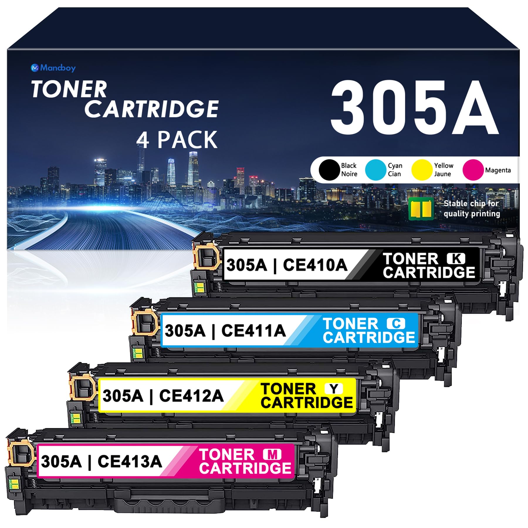 305A Toner Cartridges 4 Pack Replacement For Hp 305A Ce410A Ce411A Ce412A Ce413A Works With Laser Pro 400 Color Mfp M451Nw M451D