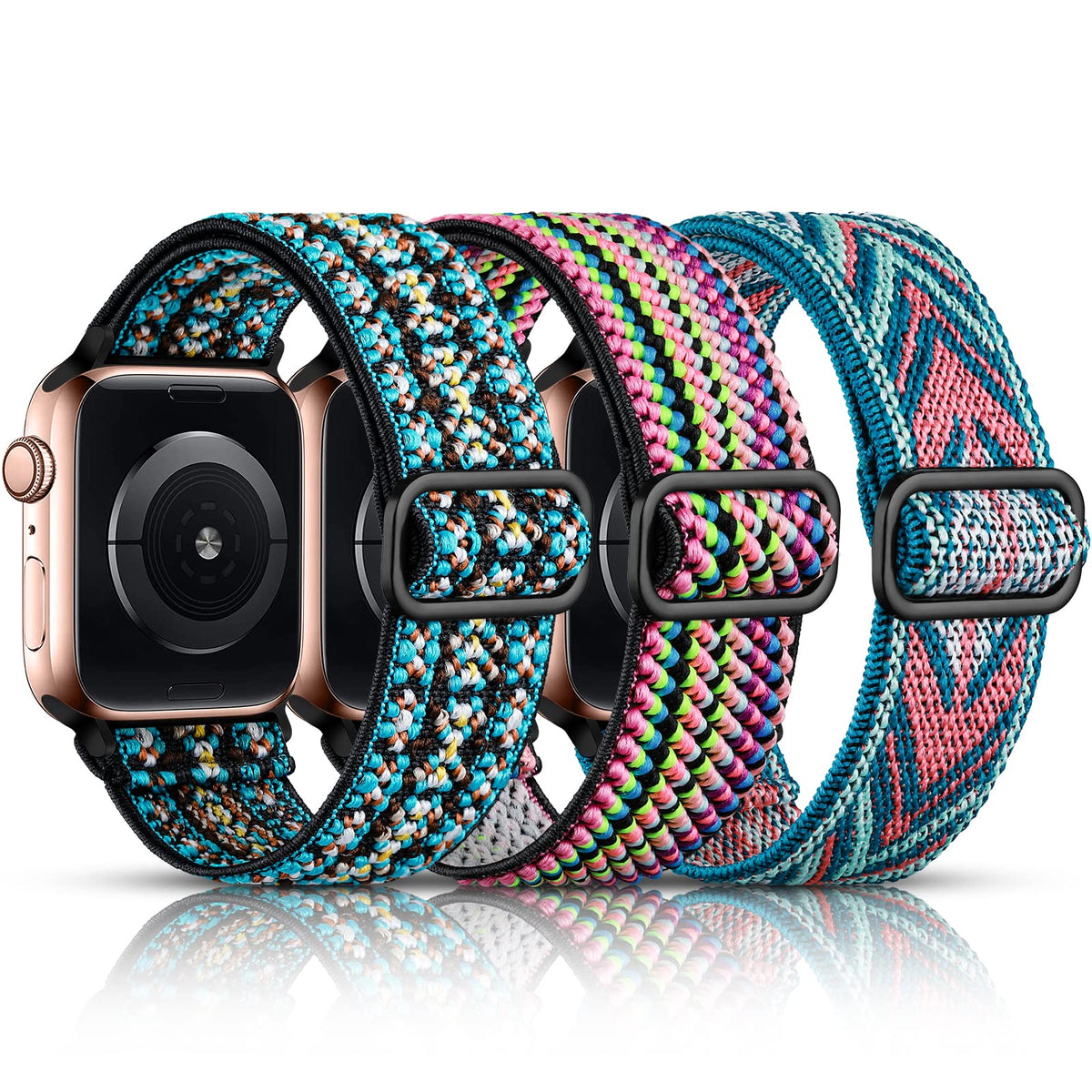 Daqin Compatible With Apple Watch Band 38Mm 40Mm 41Mm 42Mm 44Mm 45Mm 46Mm Women Men, Stretchy Nylon Boho Solo Loop Elastic Braid