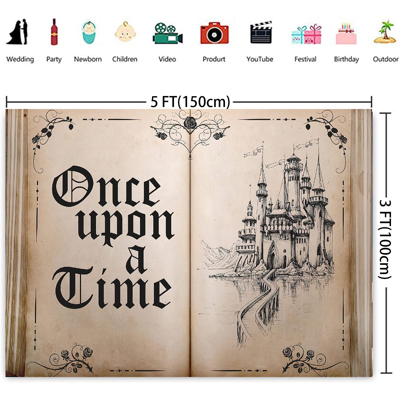 Fairy Tale Books Backdrop Once Upon A Time Backdrops Ancient Castle Princess Romantic Wedding Birthday Party Decorations Magic B