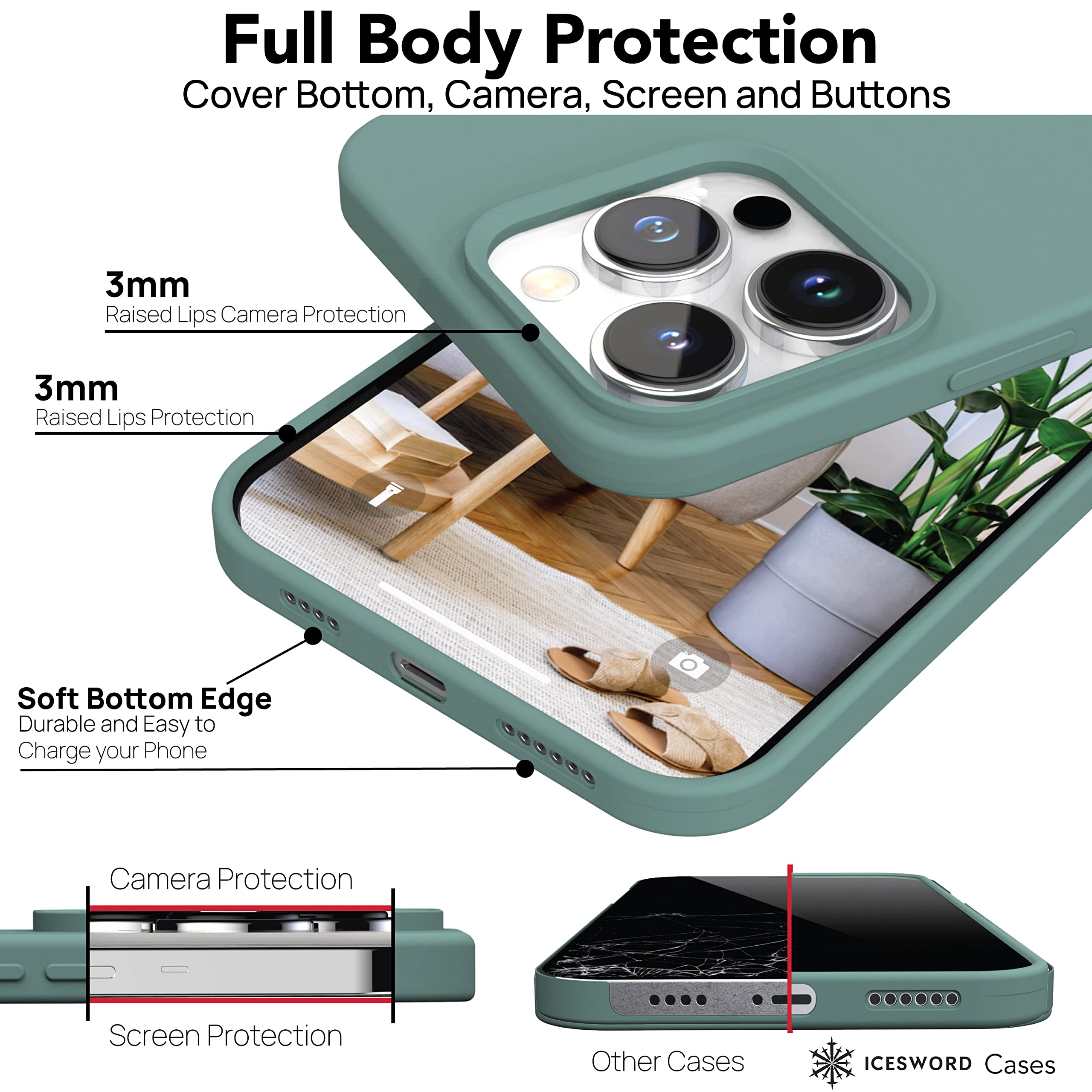 IceSword iPhone 13 Pro Max Slim Shockproof Liquid Silicone Phone Case Pine Green 6.7 inch