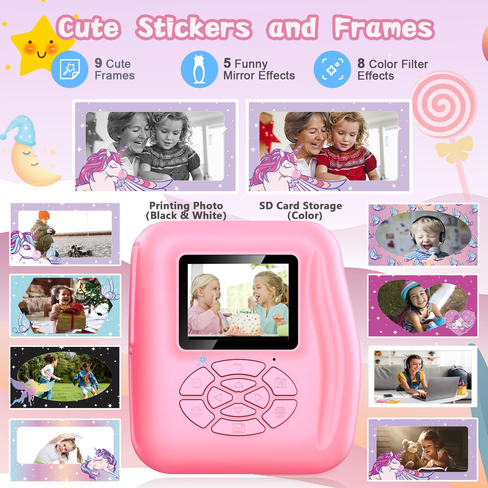 Kids Camera Instant Print Christmas Birthday Gifts For 3 4 5 6 7 8 9 Year Old Girls Boys,Digital Camera For Toddler,Toys For Kid