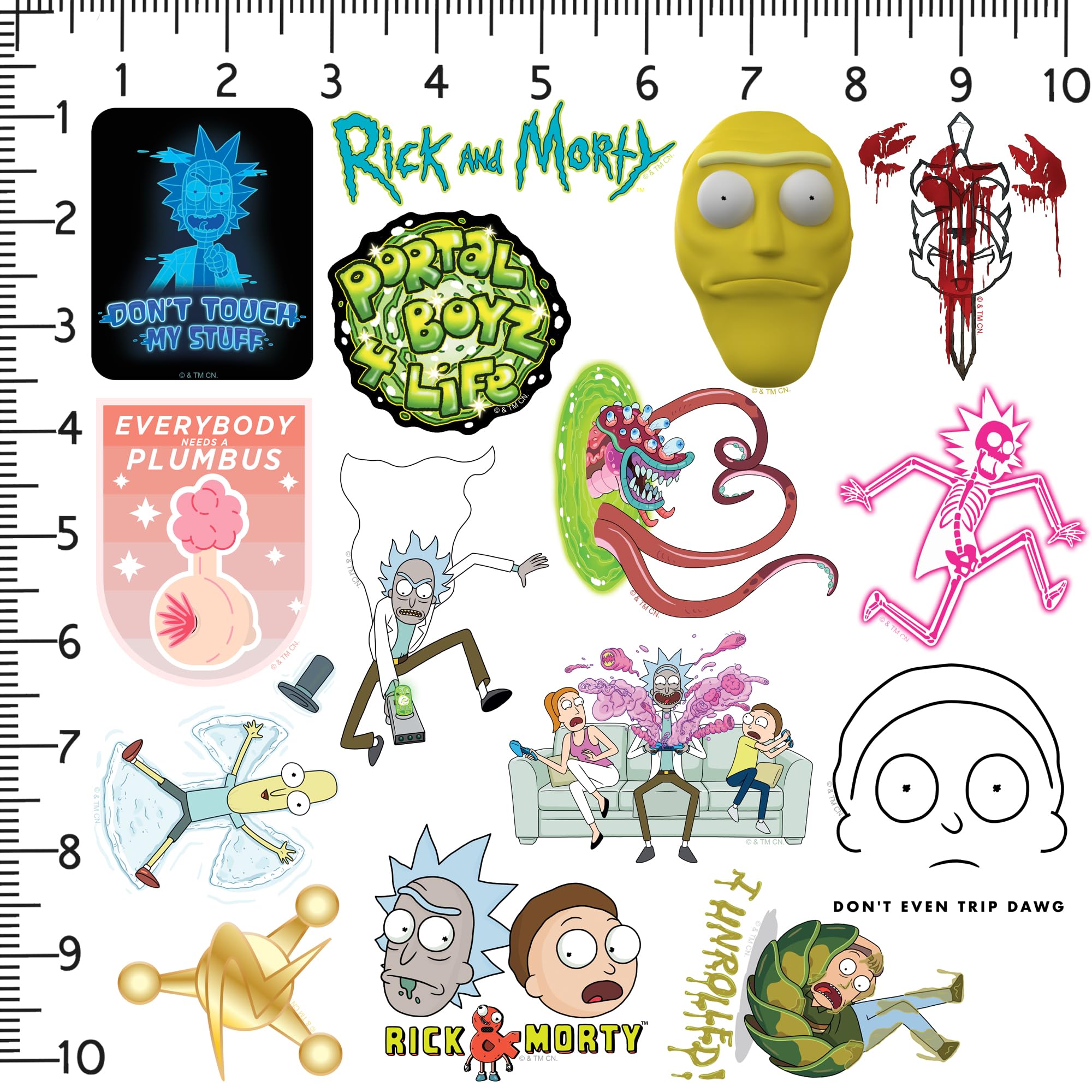 Rick And Morty Trendy 50Ct Vinyl Large Deluxe Stickers Variety Pack   Laptop, Water Bottle, Scrapbooking, Tablet, Skateboard, In