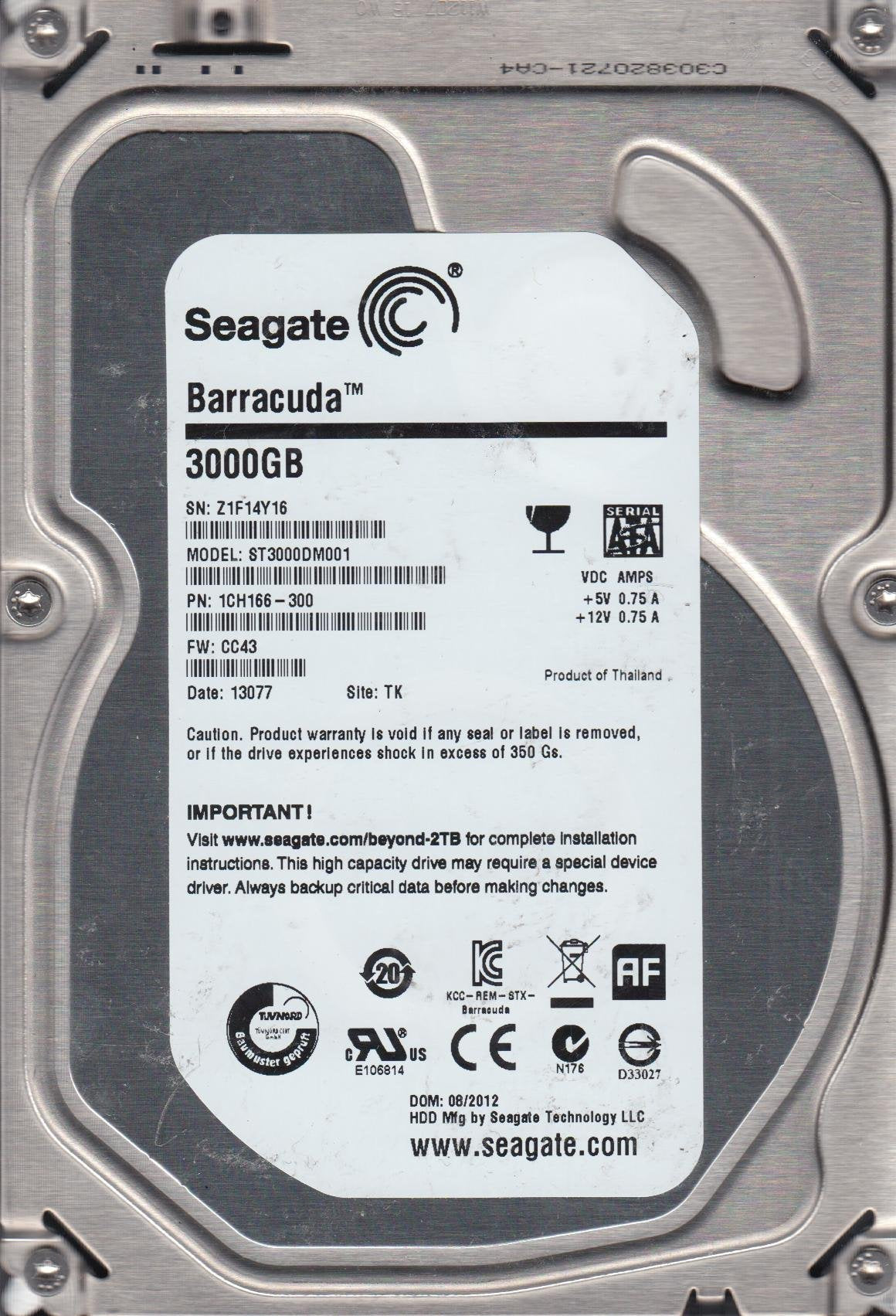 Seagate Barracuda 3TB 7200rpm SATA III Internal Hard Drive (ST3000DM001)
