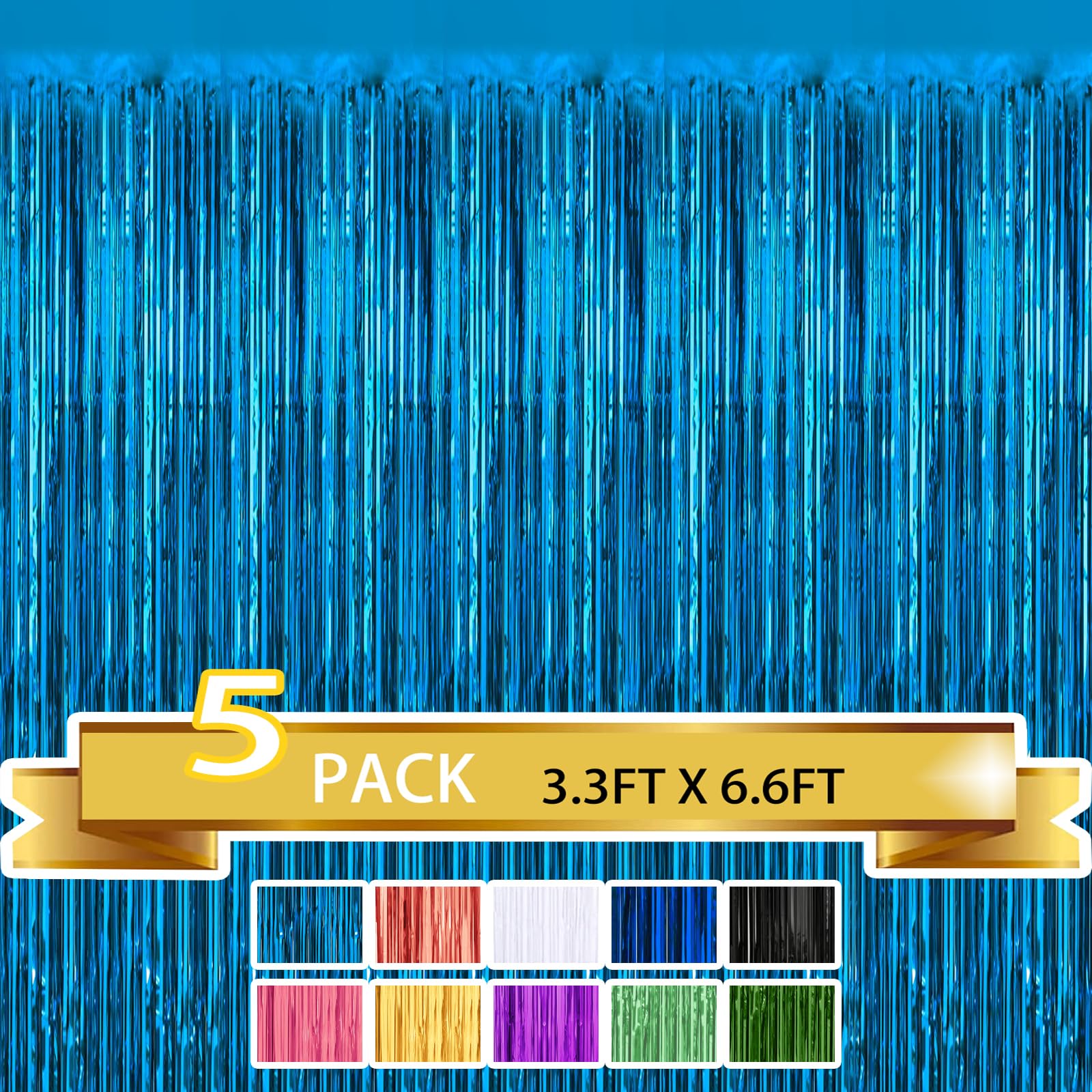5 Pack Light Blue Metallic Tinsel Foil Fringe Curtains Party Photo Backdrop Party Streamers For Birthday,Graduation,New Year Eve