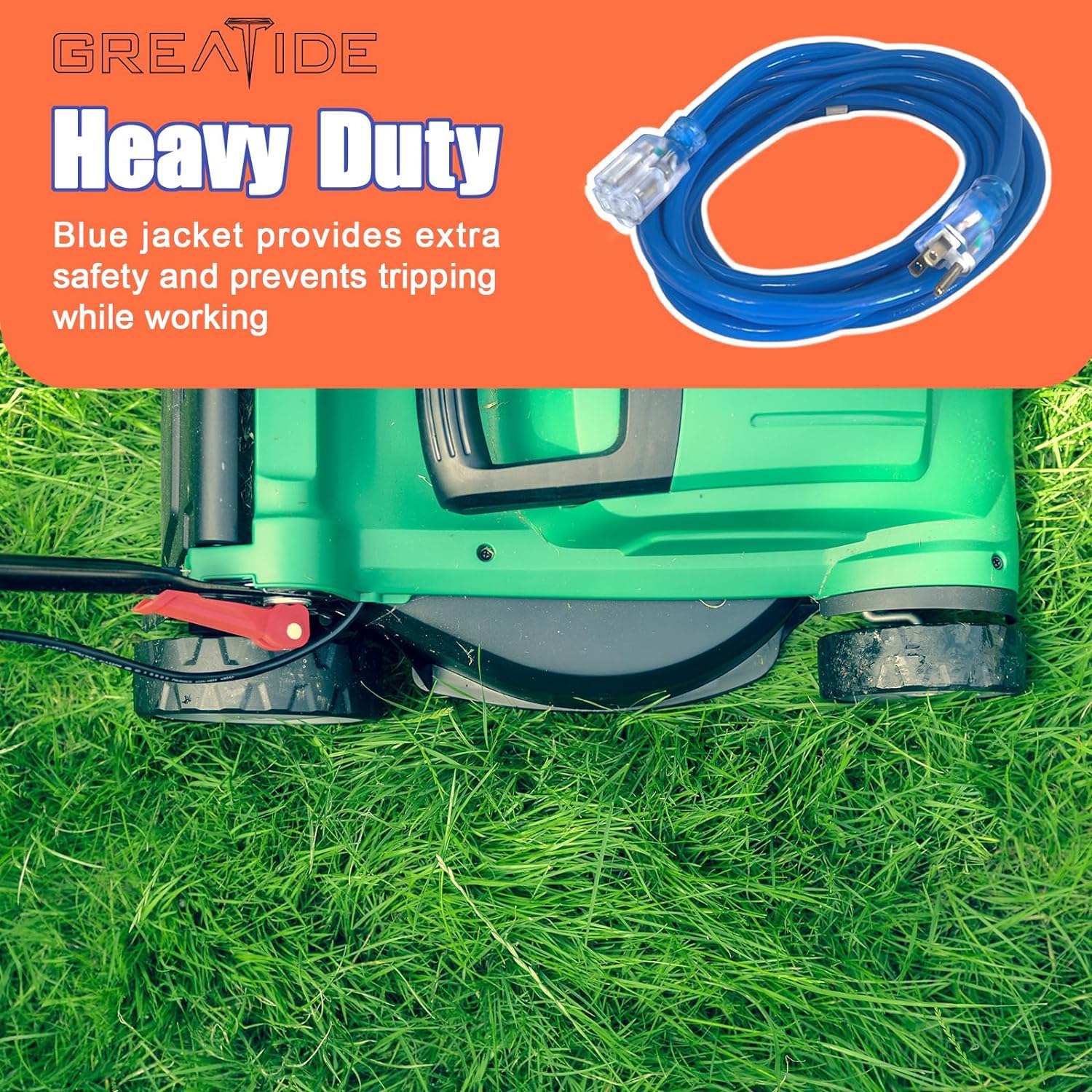 Greatide Outdoor Extension Cord With Lighted End, 12 Gauge Heavy Duty Extension Cord 10 Ft, 3 Prong Grounded 15 Amp Extension Co