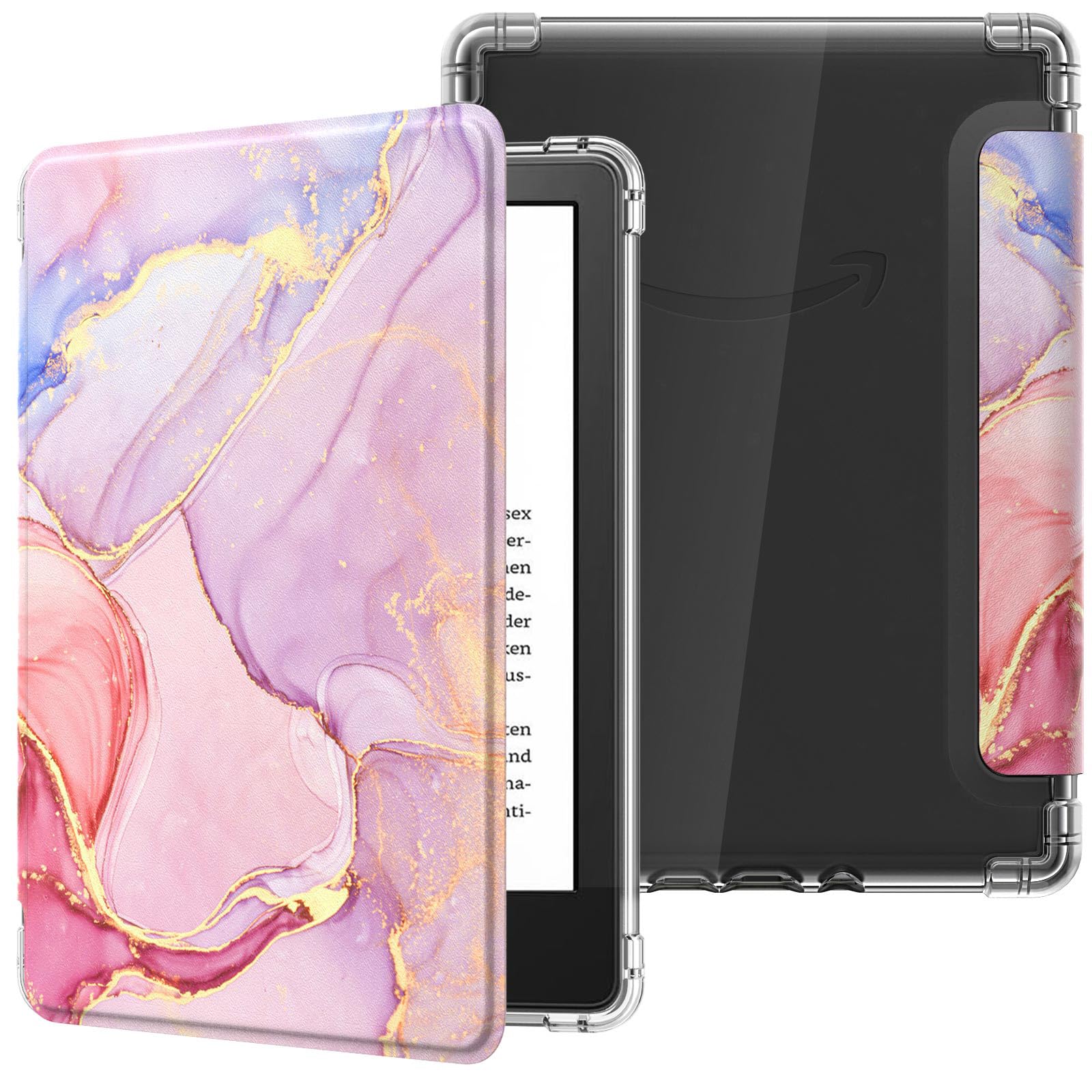 MoKo Case for 6' All New Kindle (11th Generation 2024/2022 Release), Ultra Clear Soft Flexible Transparent TPU Back Cover with Auto Wake/Sleep for Kindle 11th Generation 2024, Light Pink Gold Marble
