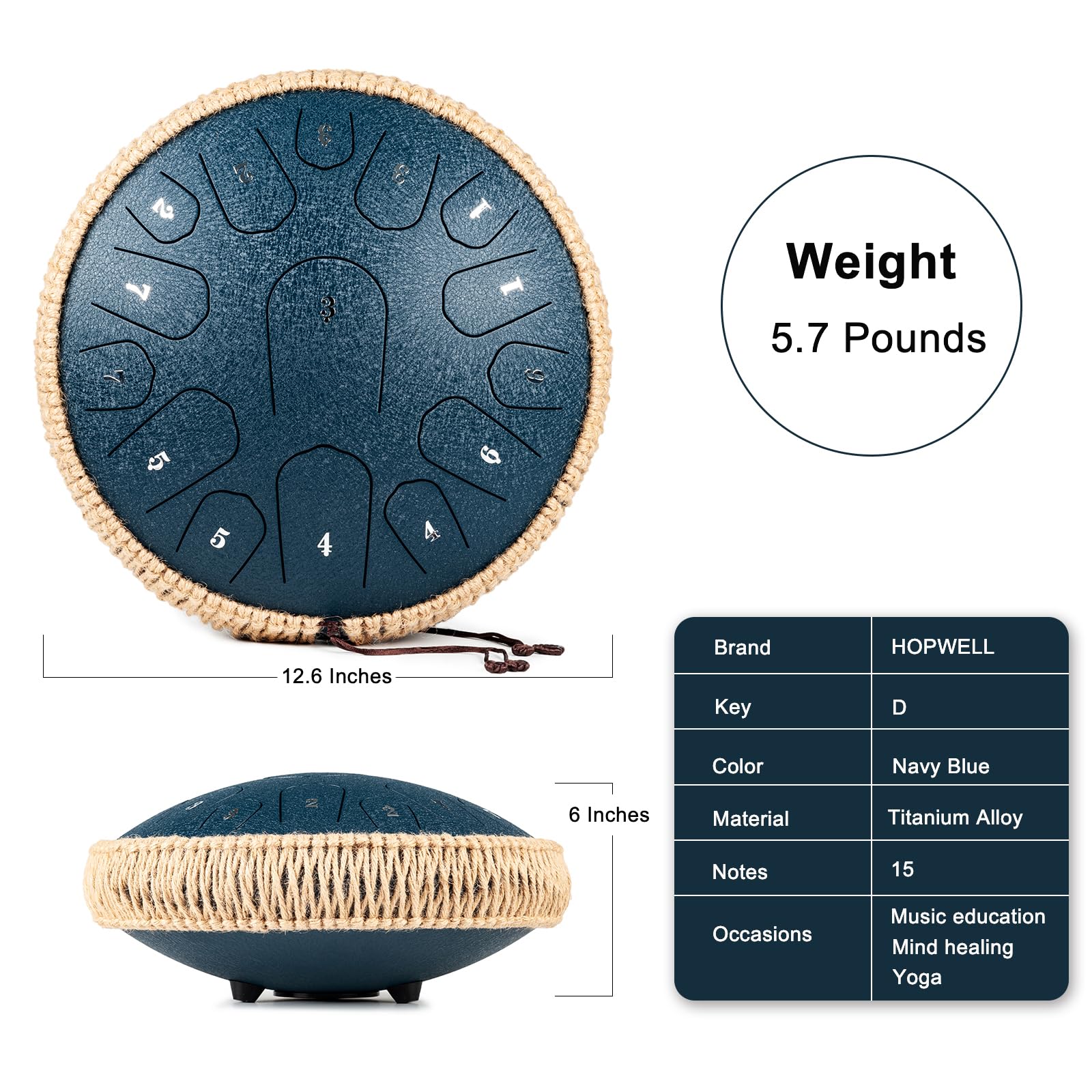 Hopwell Steel Tongue Drum   13 Inches 15 Notes Tongue Drum   Hand Pan Drum With Music Book, Handpan Drum Mallets And Carry Bag,