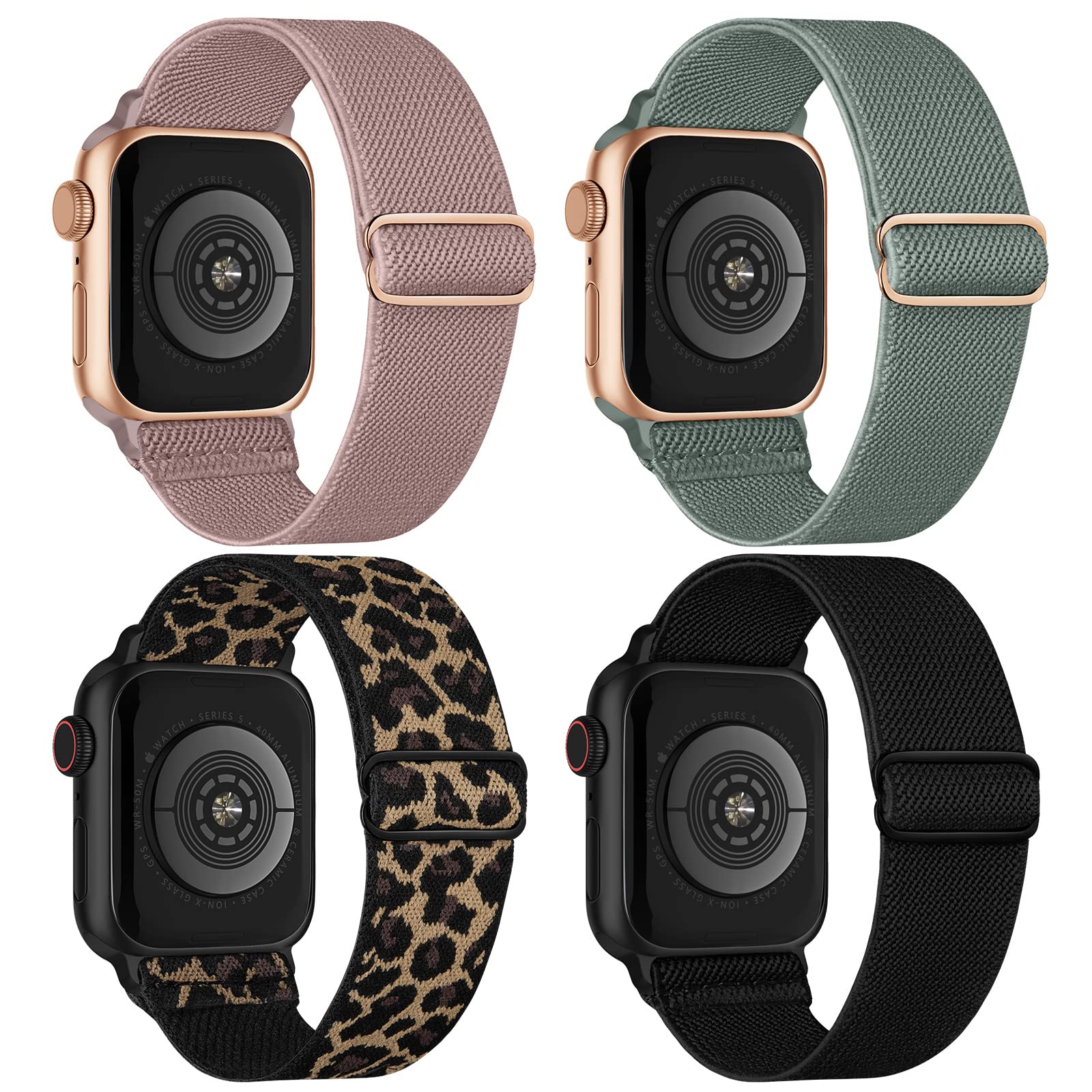 Stretchy Nylon Solo Loop Bands Compatible With Apple Watch 38Mm 40Mm 41Mm, Adjustable Braided Sport Elastic Wristbands Women Men
